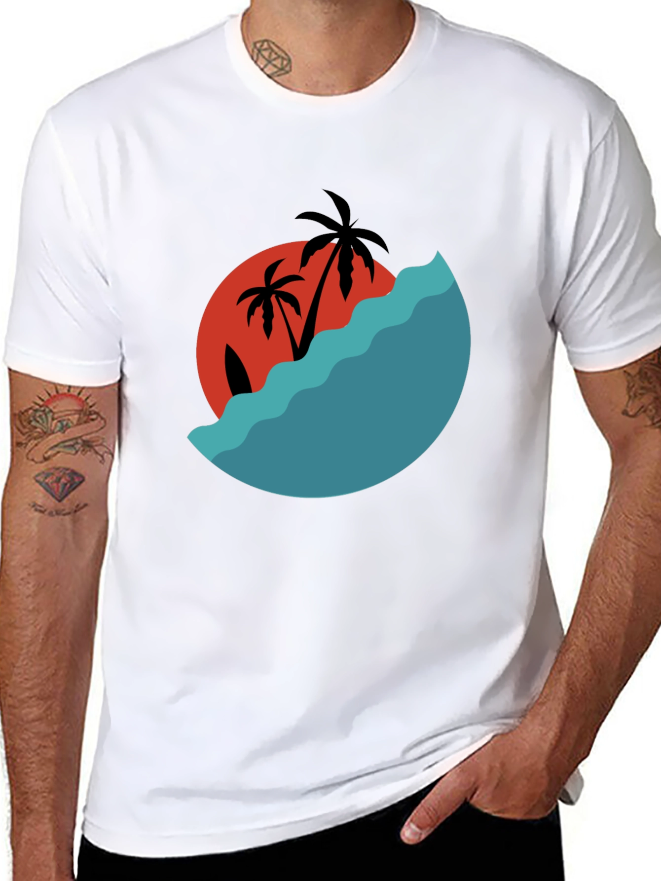 Tropical Sunset Graphic Tee - Black Cotton Comfort