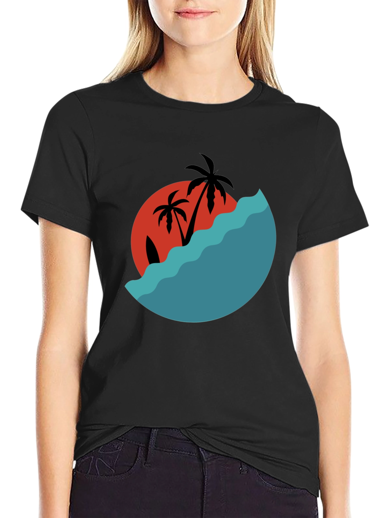Tropical Sunset Graphic Tee - Black Cotton Comfort