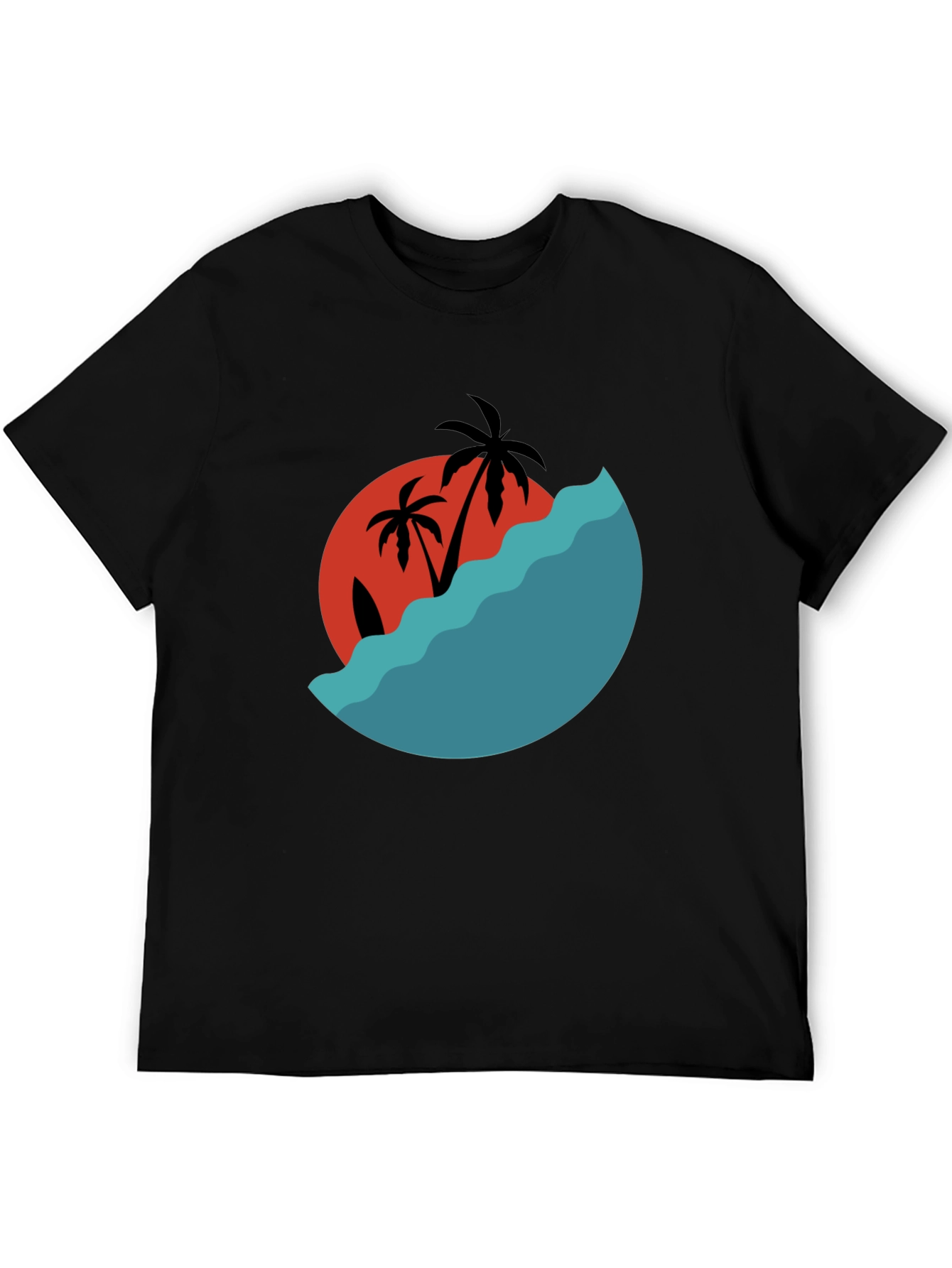 Tropical Sunset Graphic Tee - Black Cotton Comfort
