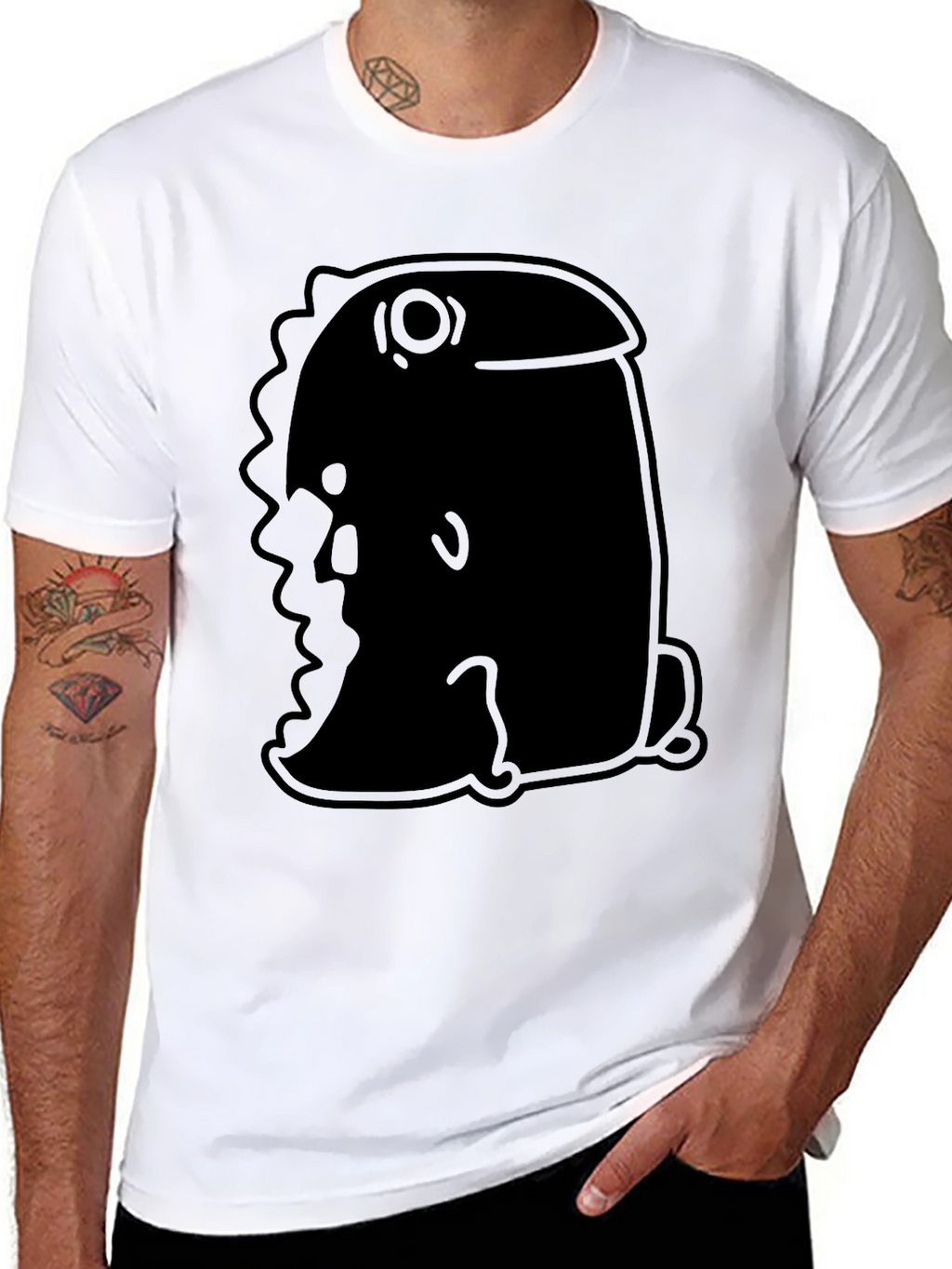 Minimalist Black T-Shirt with Abstract Dino Design