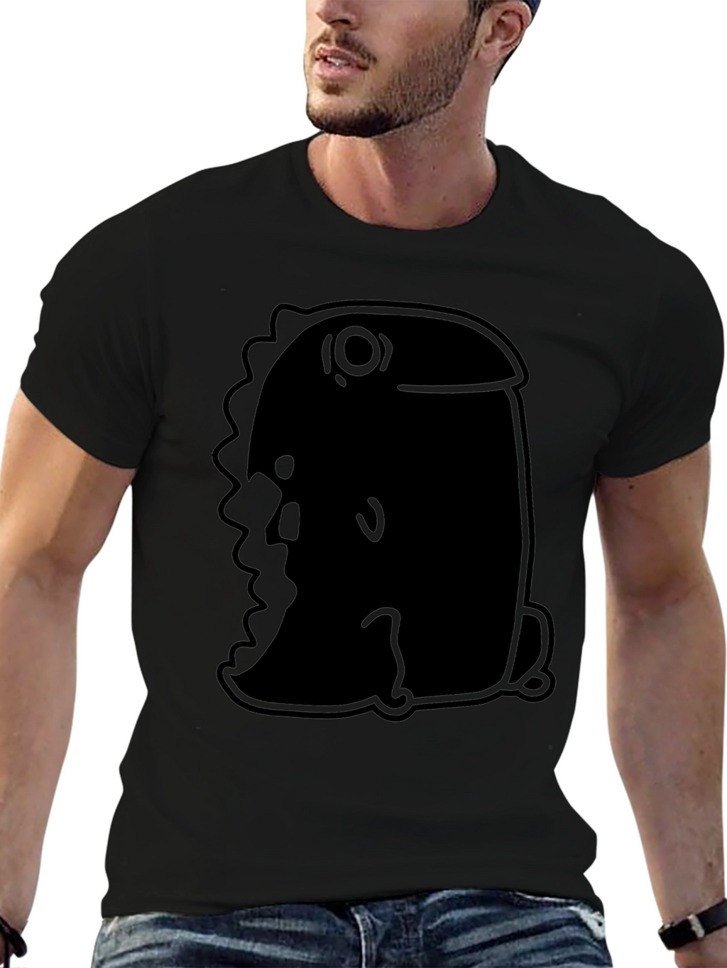 Minimalist Black T-Shirt with Abstract Dino Design