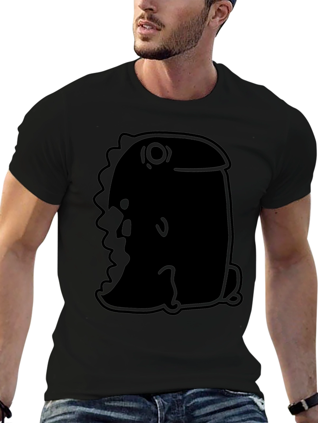 Minimalist Black T-Shirt with Abstract Dino Design