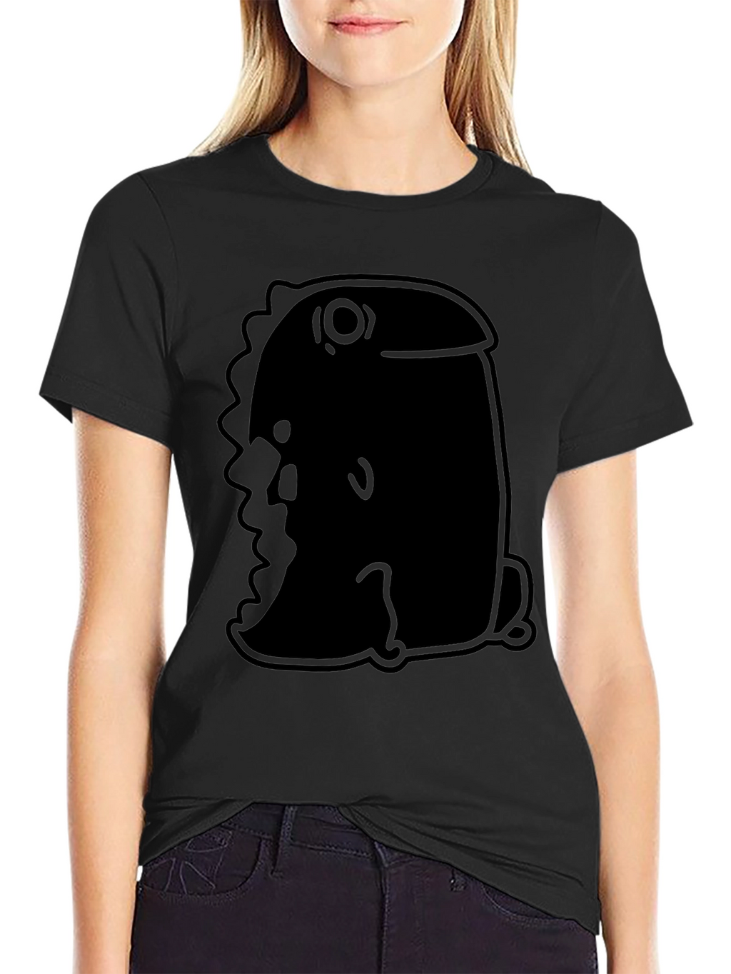 Minimalist Black T-Shirt with Abstract Dino Design