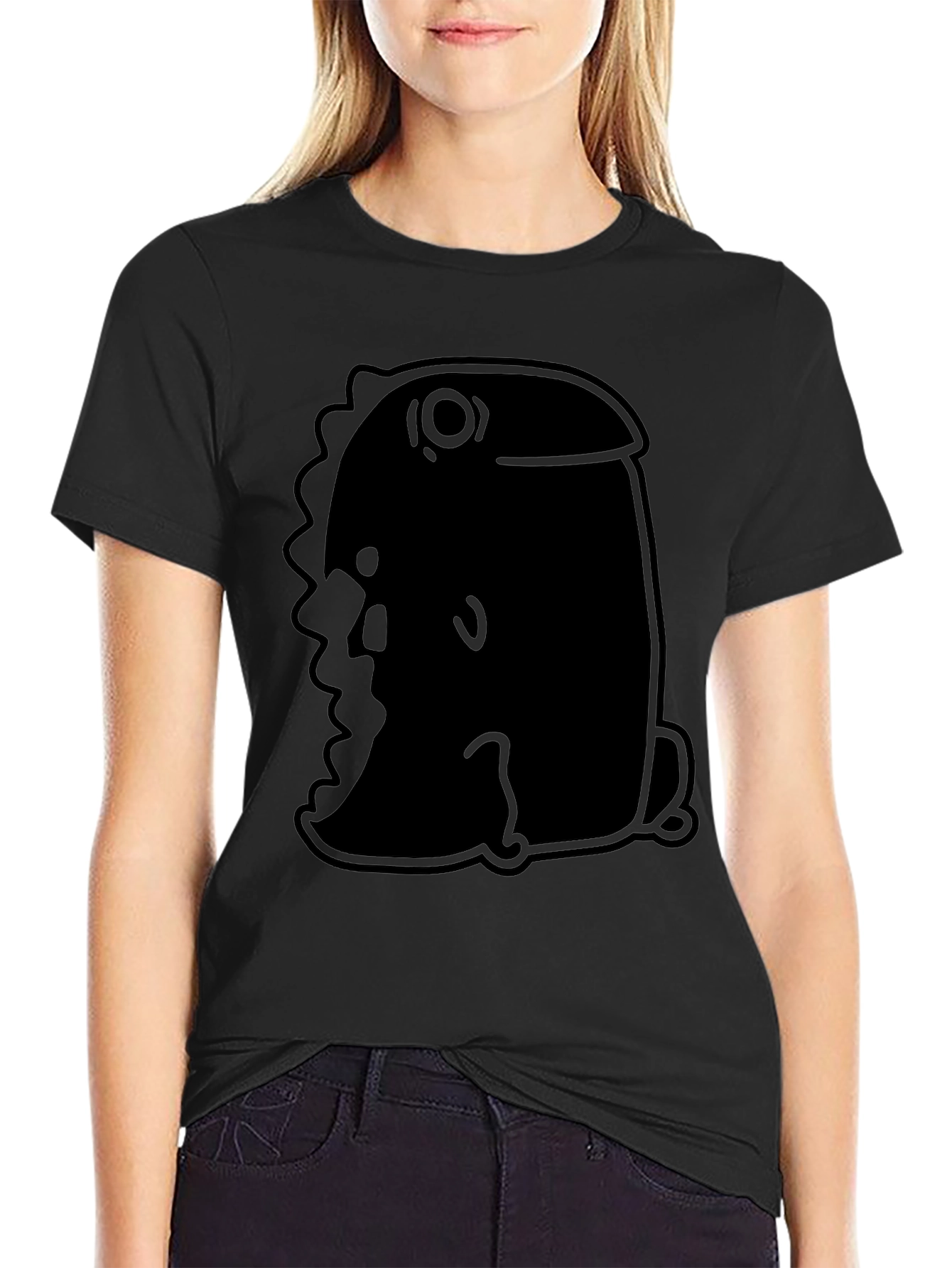 Minimalist Black T-Shirt with Abstract Dino Design