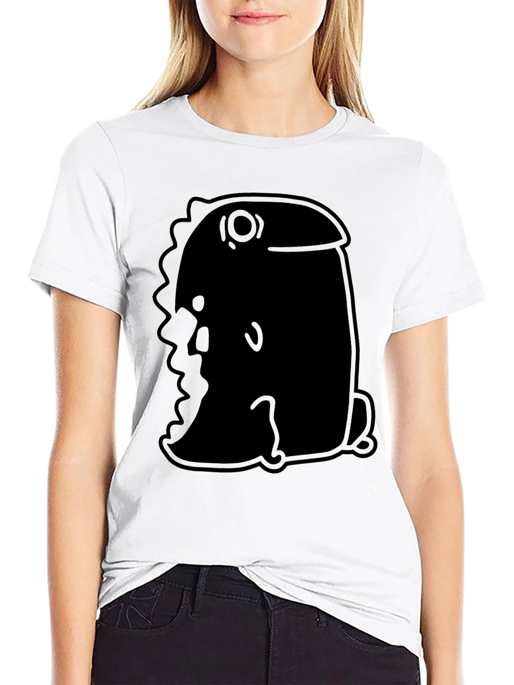 Minimalist Black T-Shirt with Abstract Dino Design