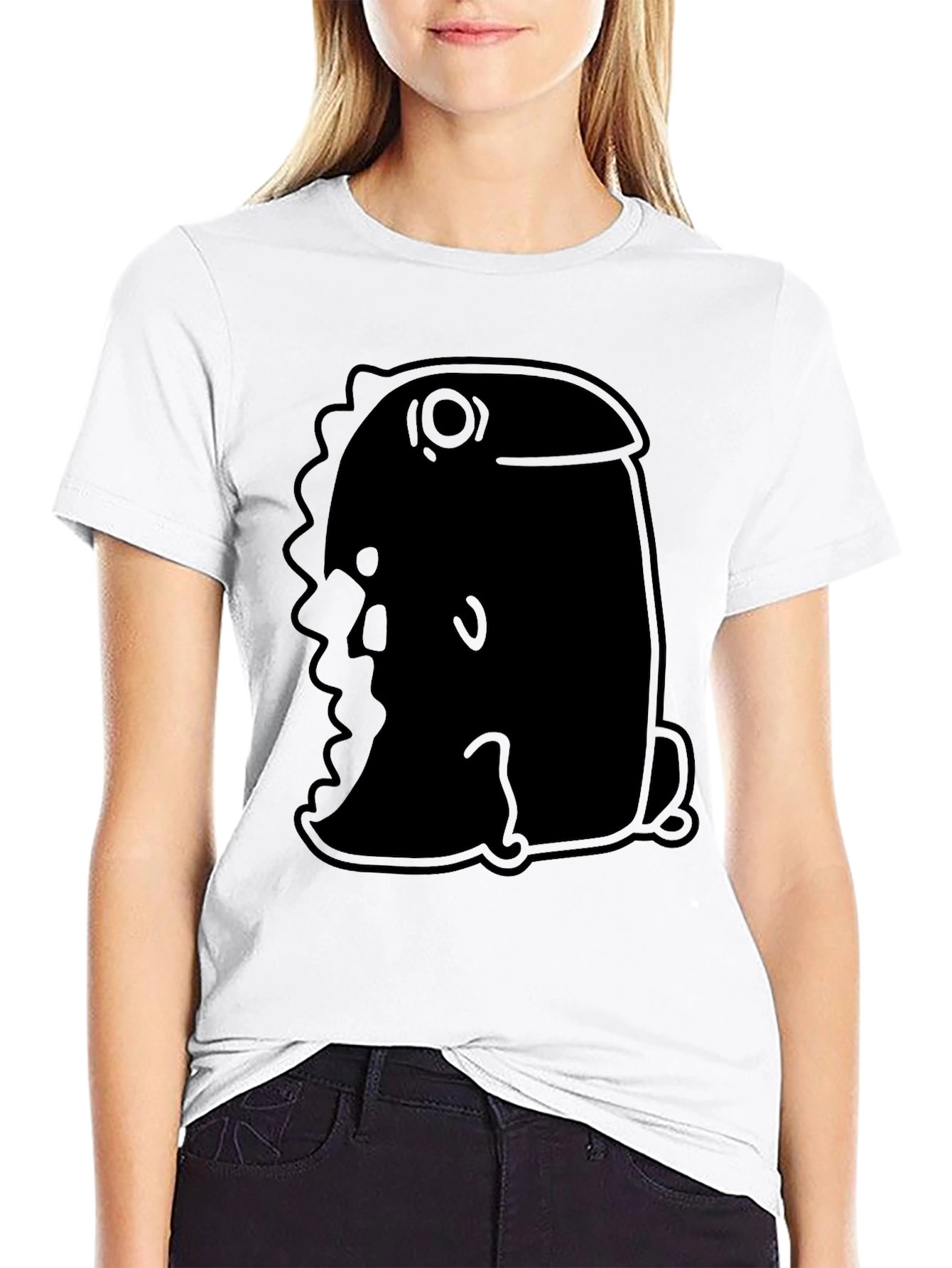 Minimalist Black T-Shirt with Abstract Dino Design