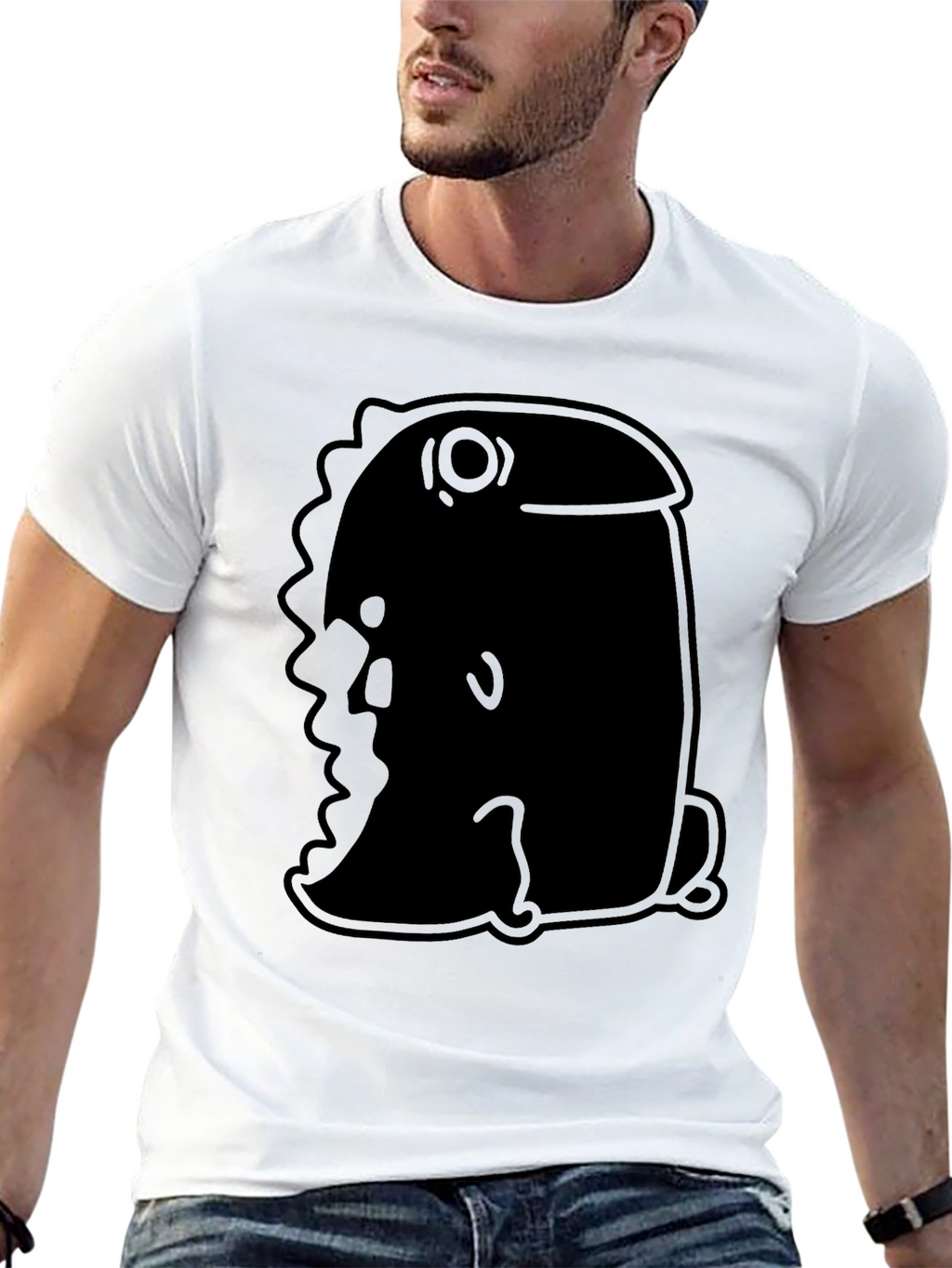 Minimalist Black T-Shirt with Abstract Dino Design