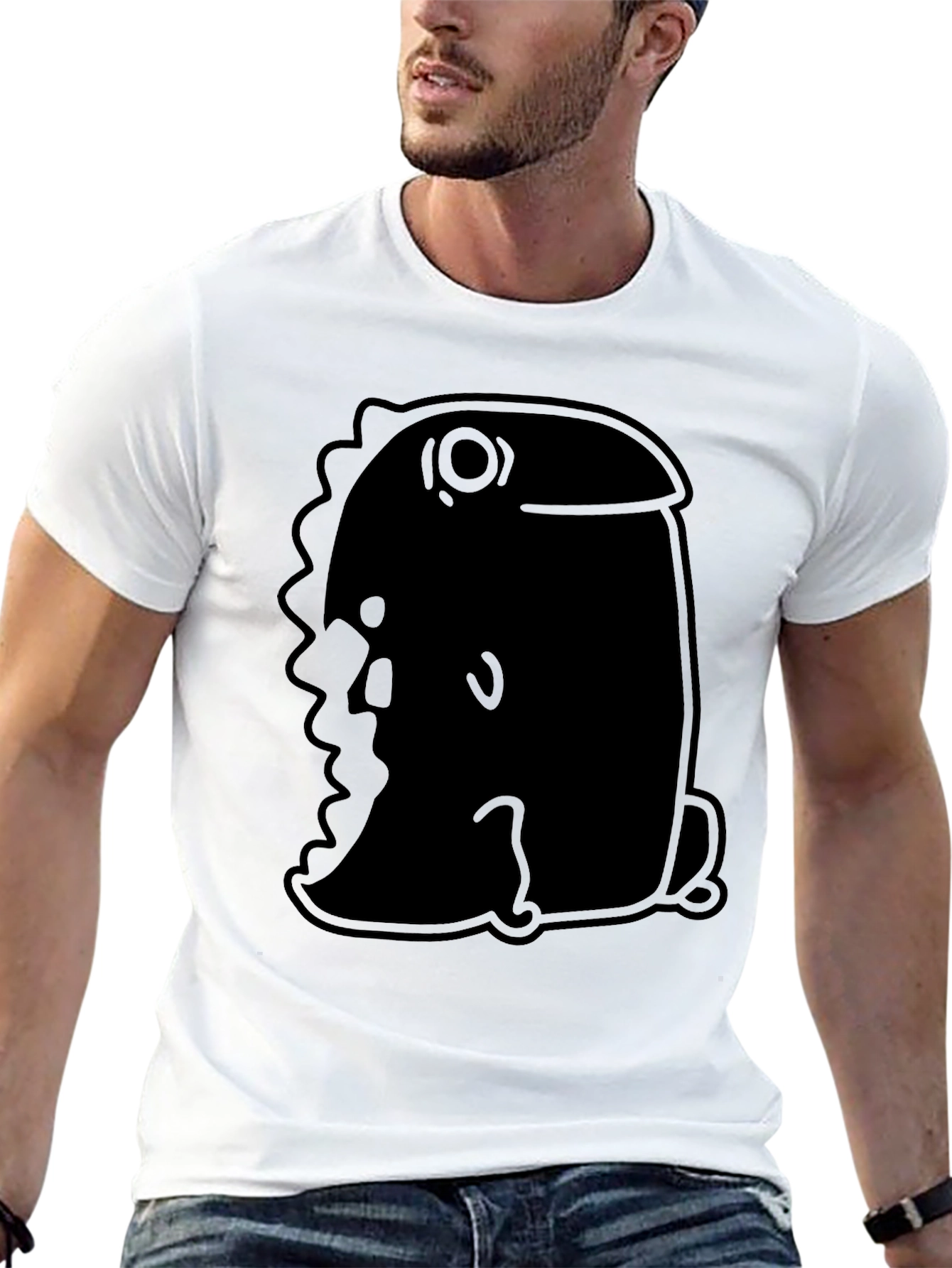 Minimalist Black T-Shirt with Abstract Dino Design