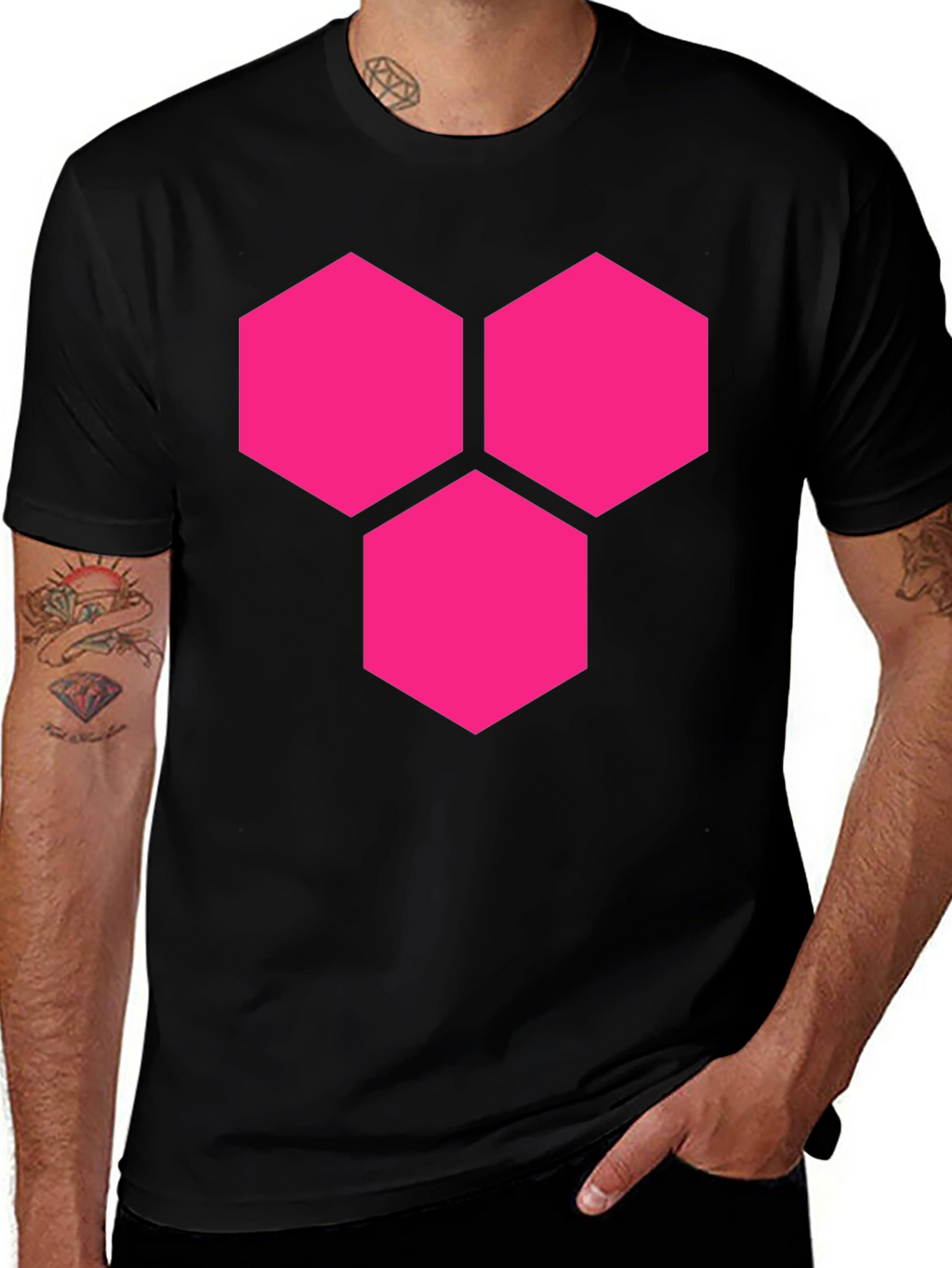 Hexagon Cluster Graphic Tee - Bold Style Black Shirt
