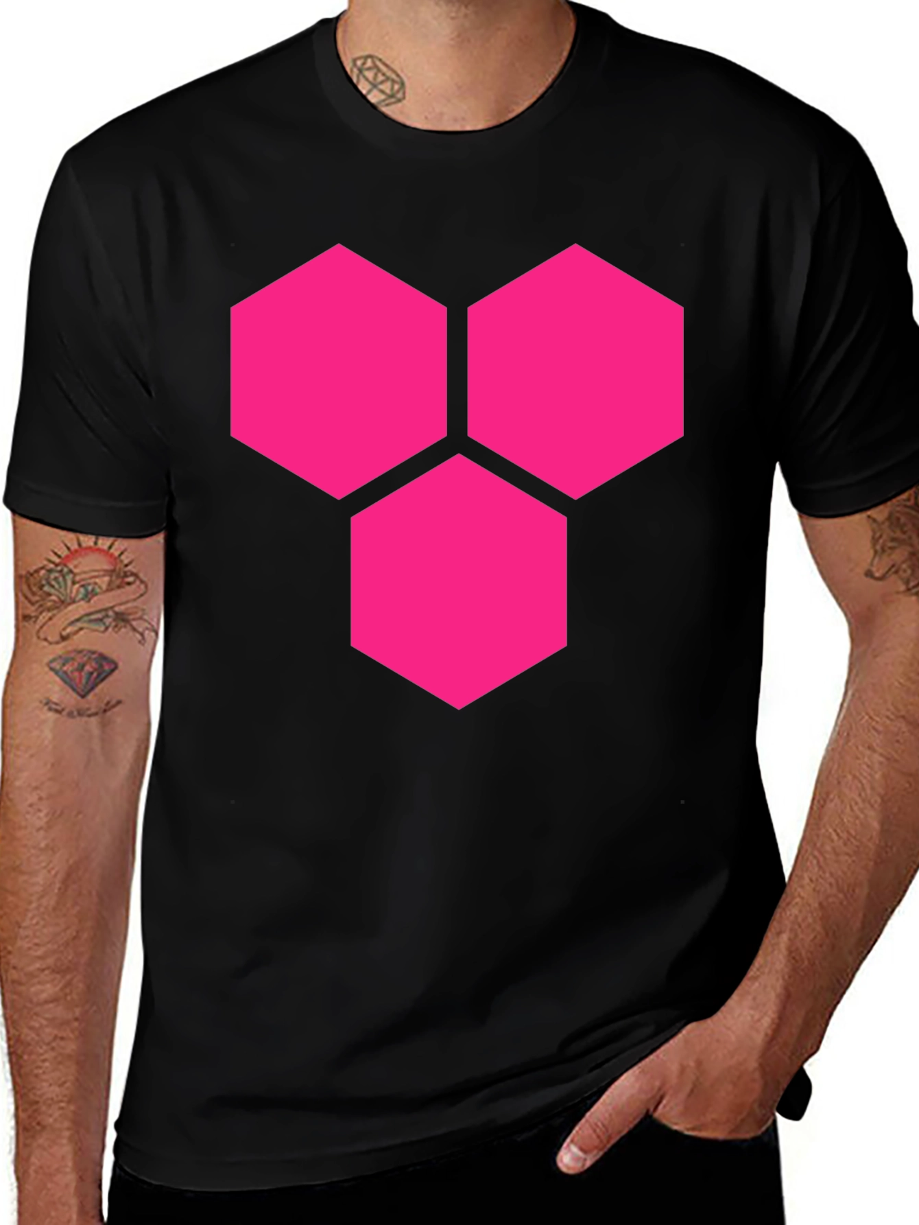 Hexagon Cluster Graphic Tee - Bold Style Black Shirt