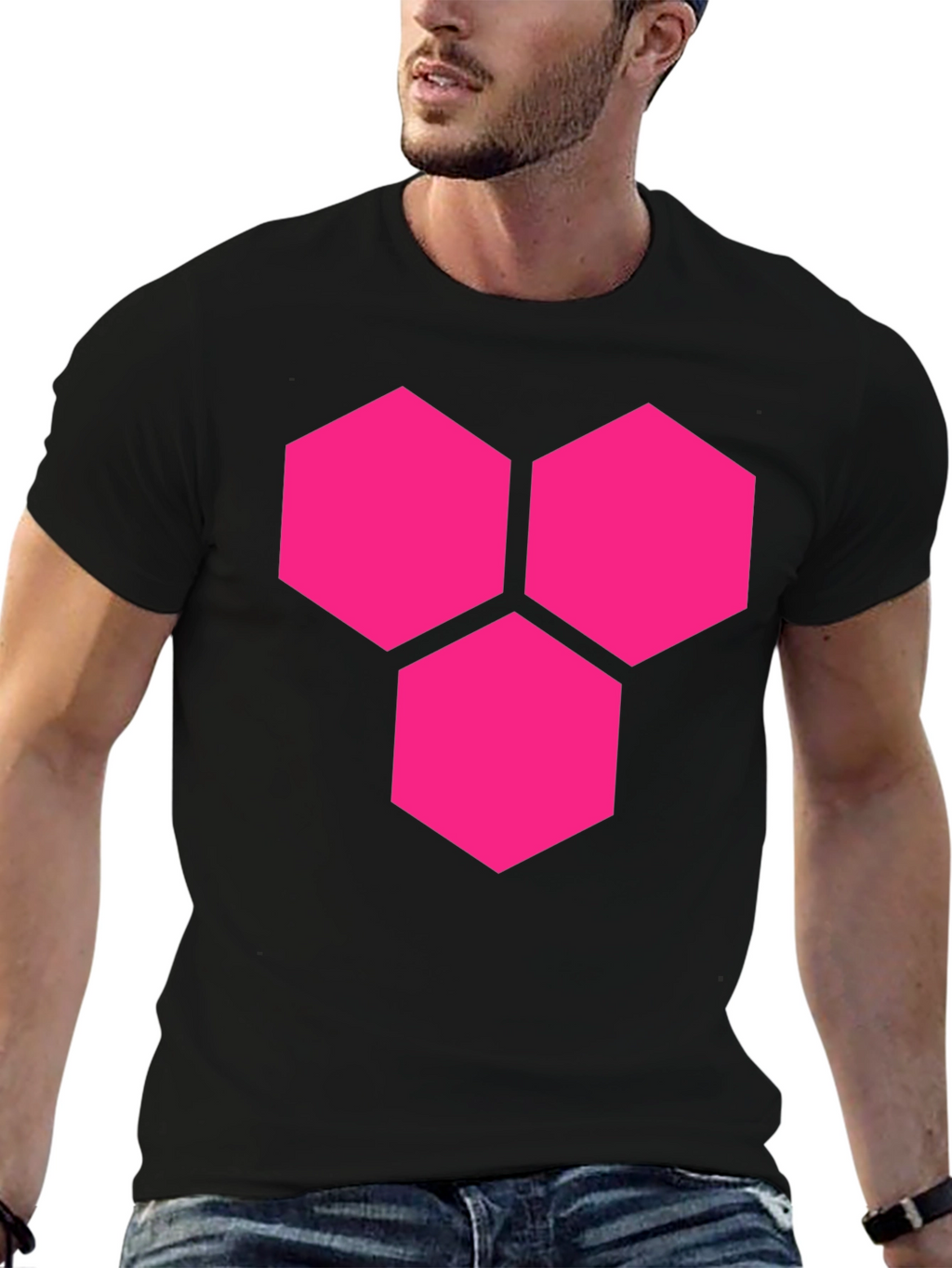 Hexagon Cluster Graphic Tee - Bold Style Black Shirt