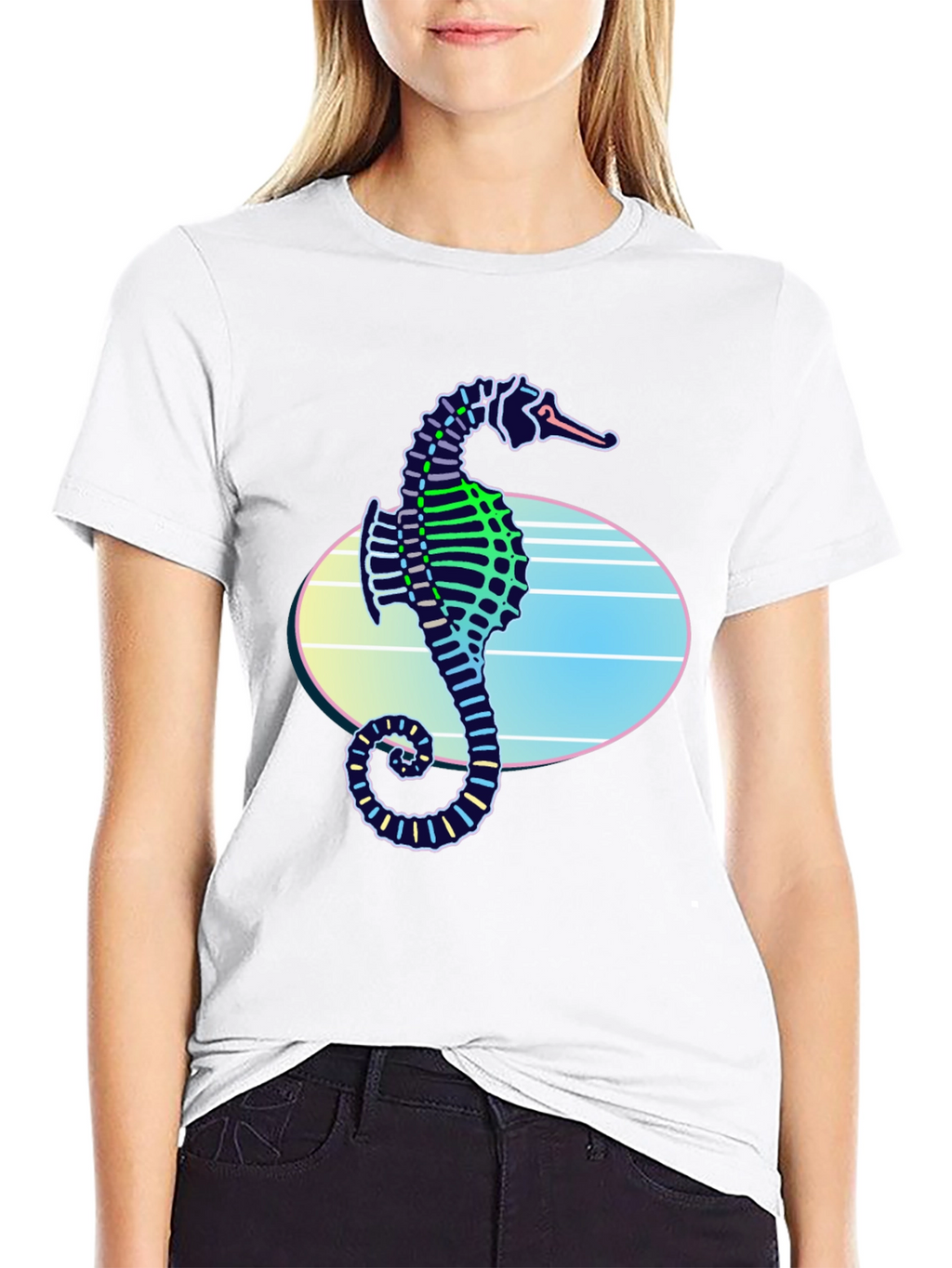 Neon Seahorse Graphic T-Shirt