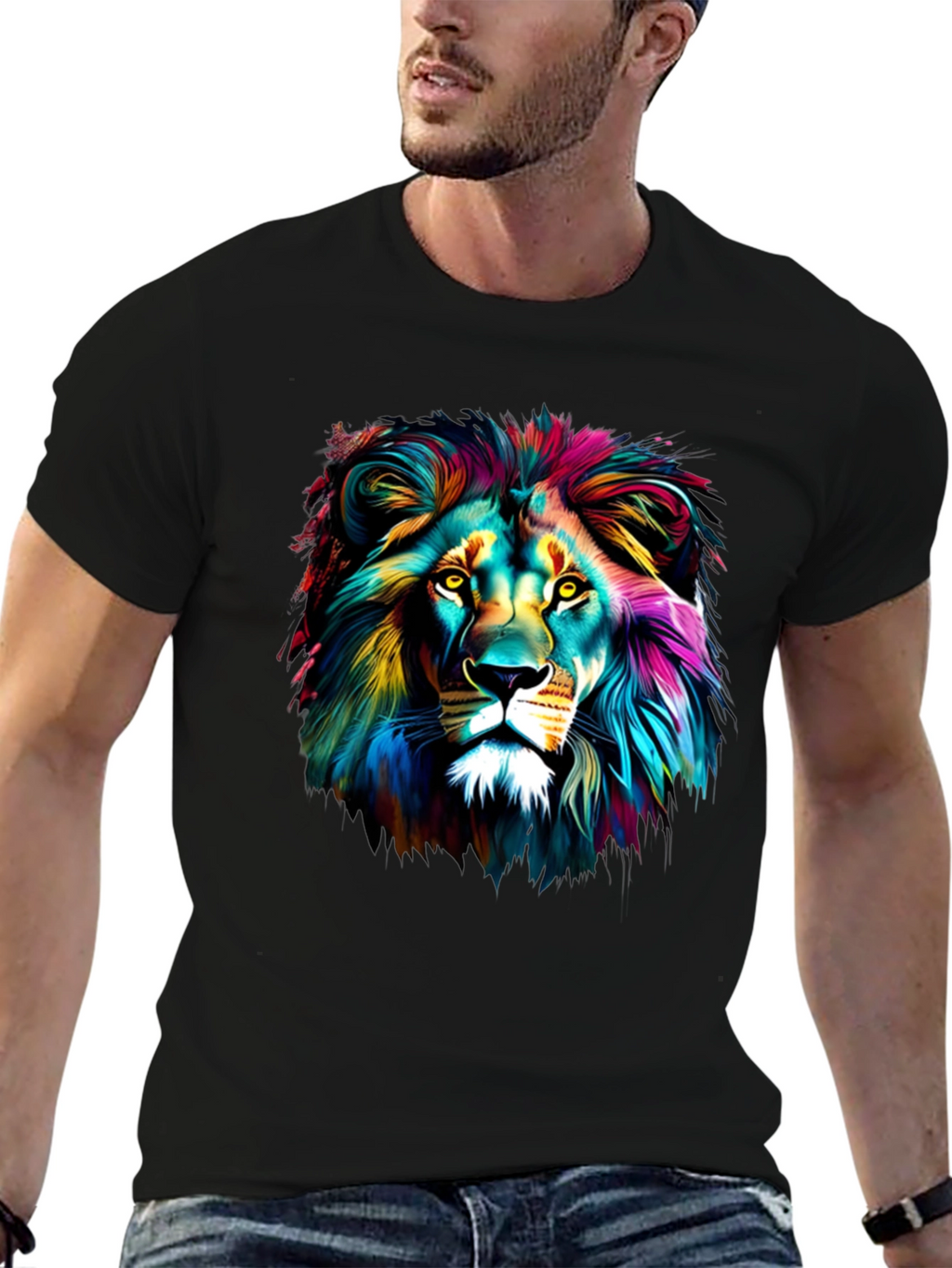 Vibrant Lion Graphic Tee - Unisex Black T-Shirt
