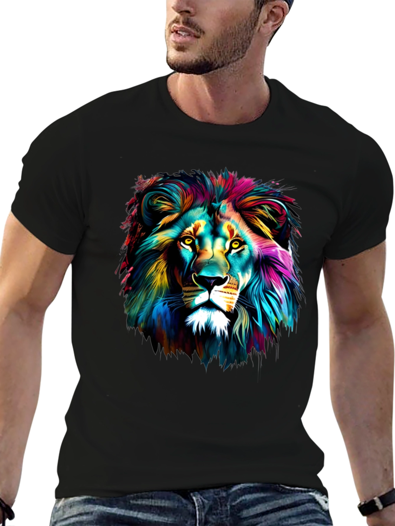 Vibrant Lion Graphic Tee - Unisex Black T-Shirt