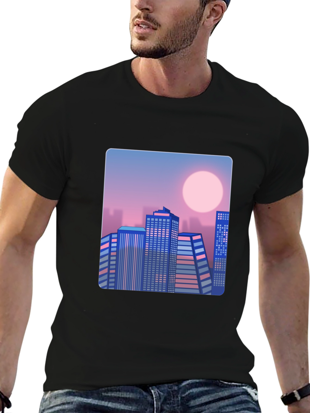 Retro Cityscape T-Shirt - Black
