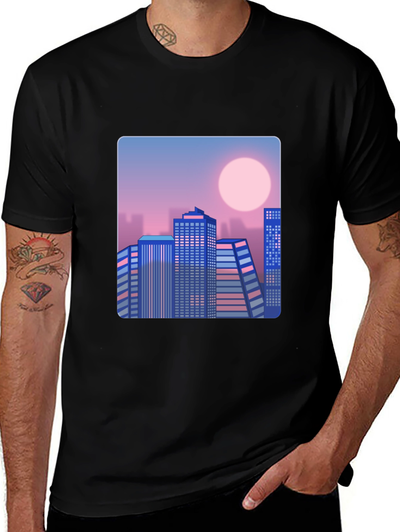 Retro Cityscape T-Shirt - Black