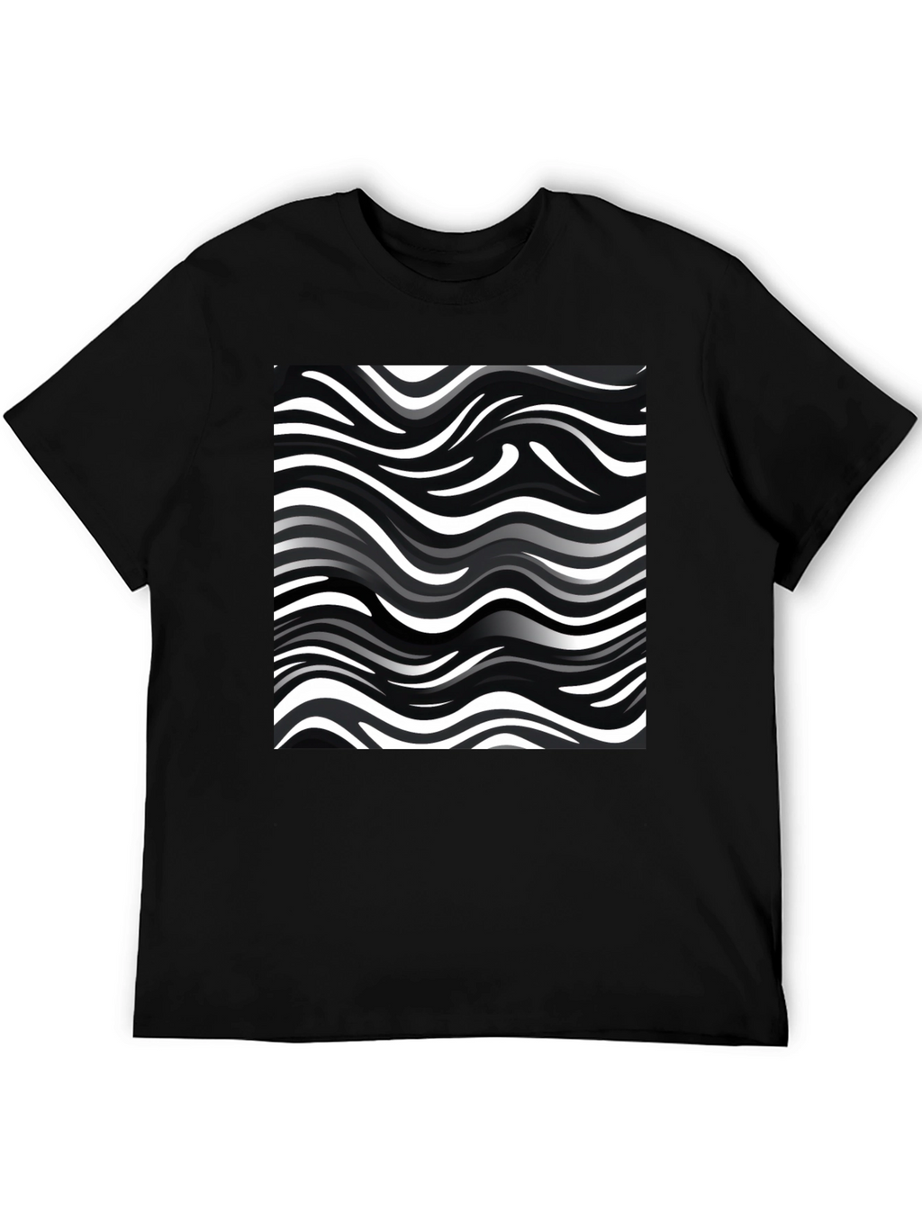 Wavy Stripe Print Black T-Shirt