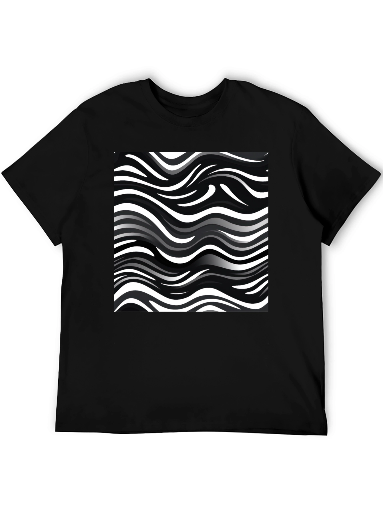 Wavy Stripe Print Black T-Shirt