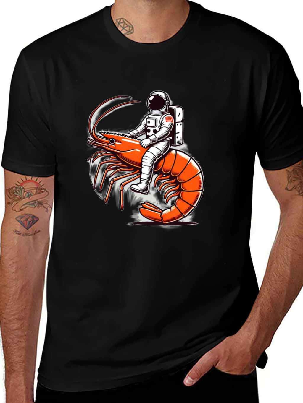 Astronaut Riding Shrimp Graphic Tee - Black
