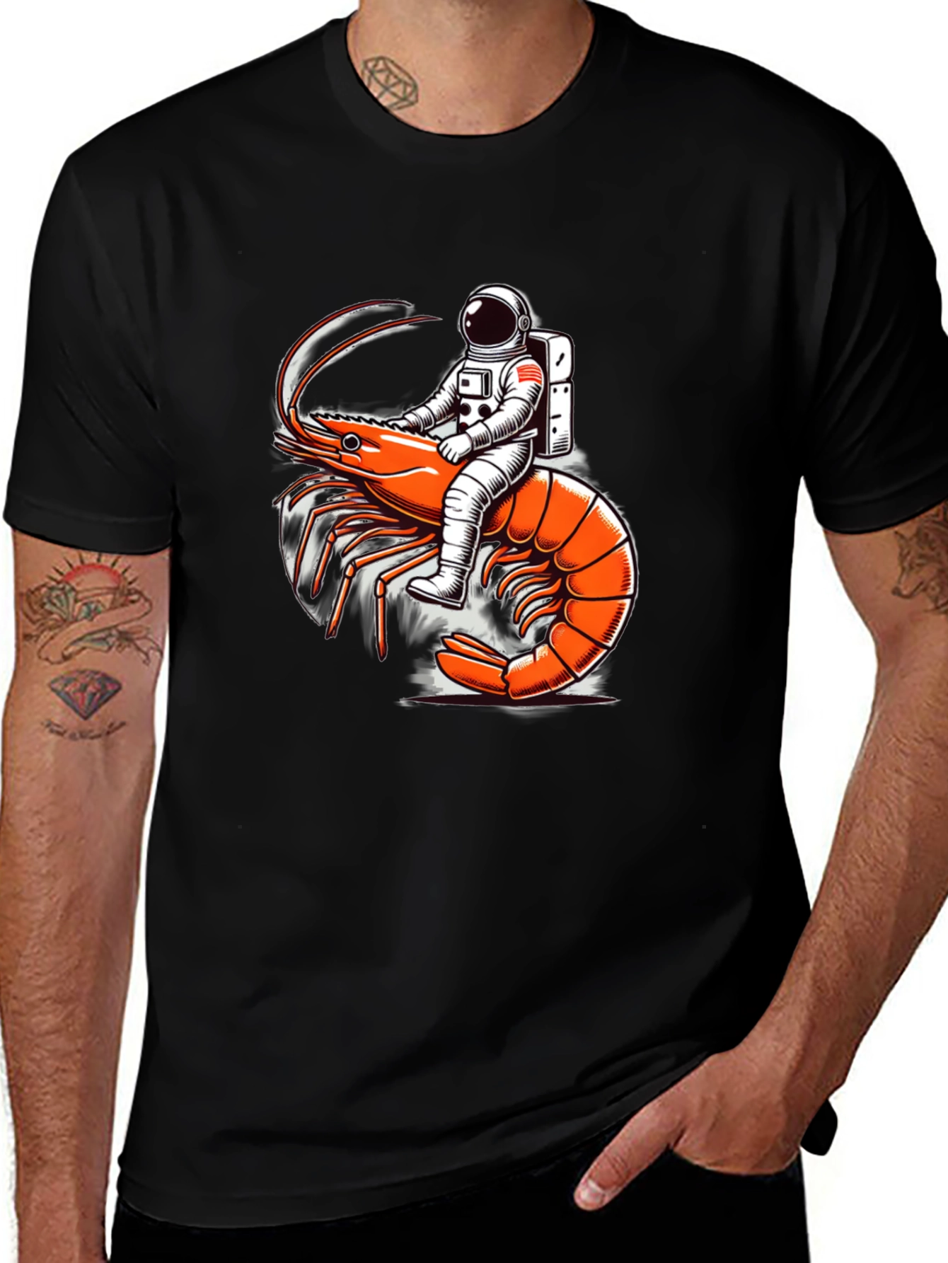 Astronaut Riding Shrimp Graphic Tee - Black