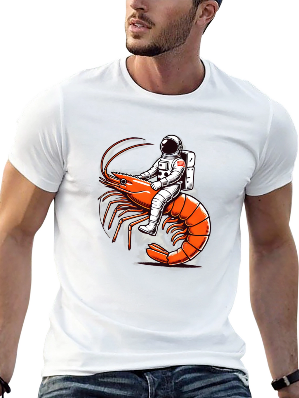 Astronaut Riding Shrimp Graphic Tee - Black