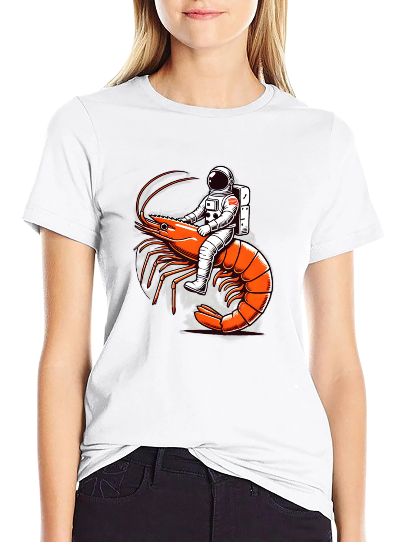 Astronaut Riding Shrimp Graphic Tee - Black