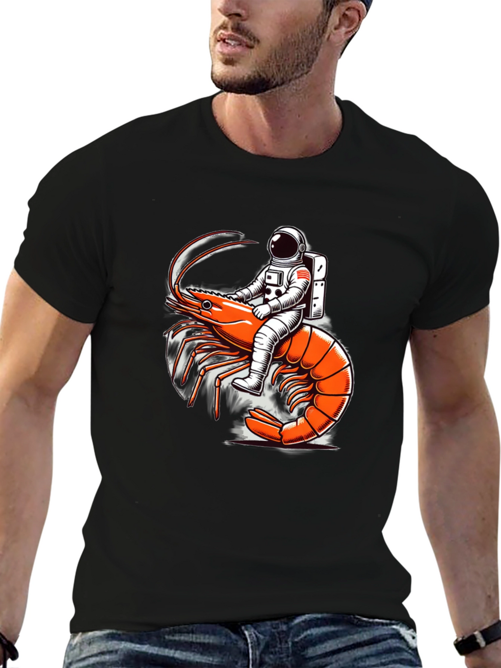 Astronaut Riding Shrimp Graphic Tee - Black