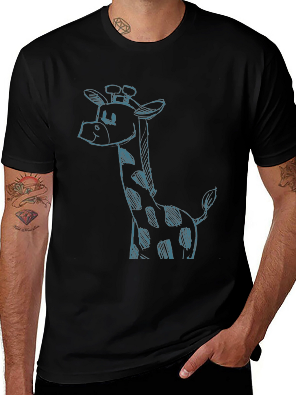 Giraffe Sketch Black T-Shirt - Unique Casual Style