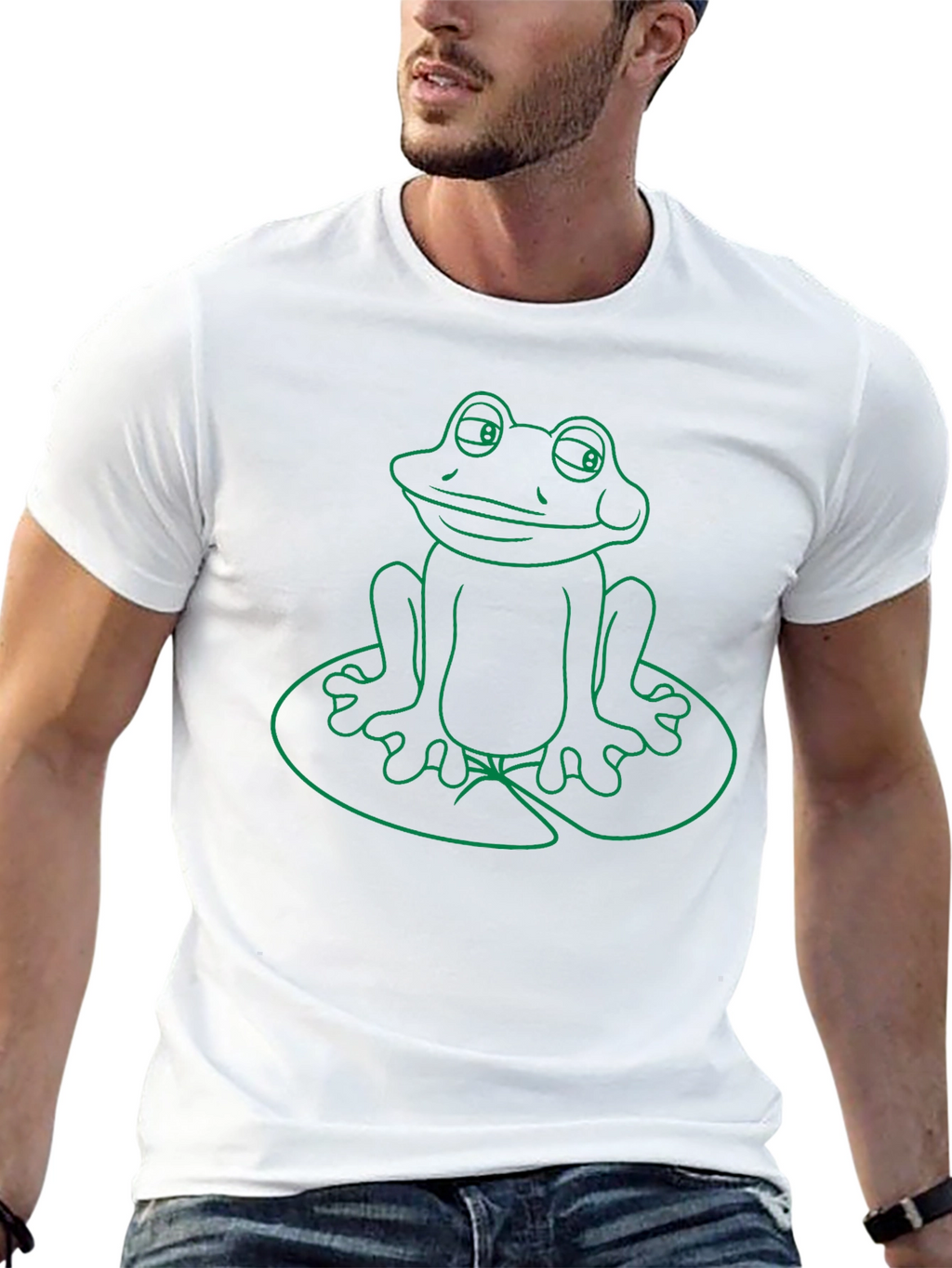 Frog on Lily Pad Graphic T-Shirt - Green Print
