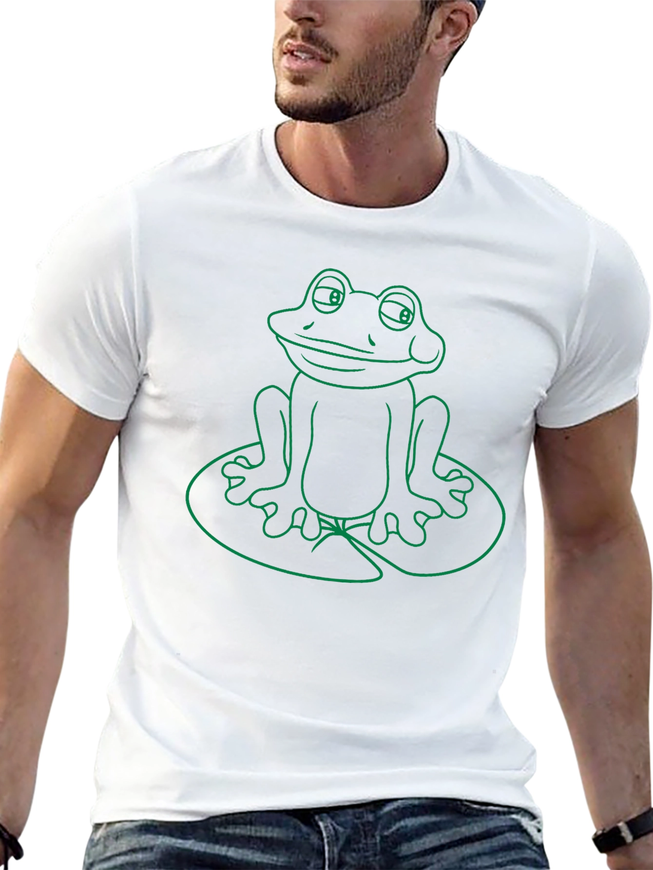 Frog on Lily Pad Graphic T-Shirt - Green Print