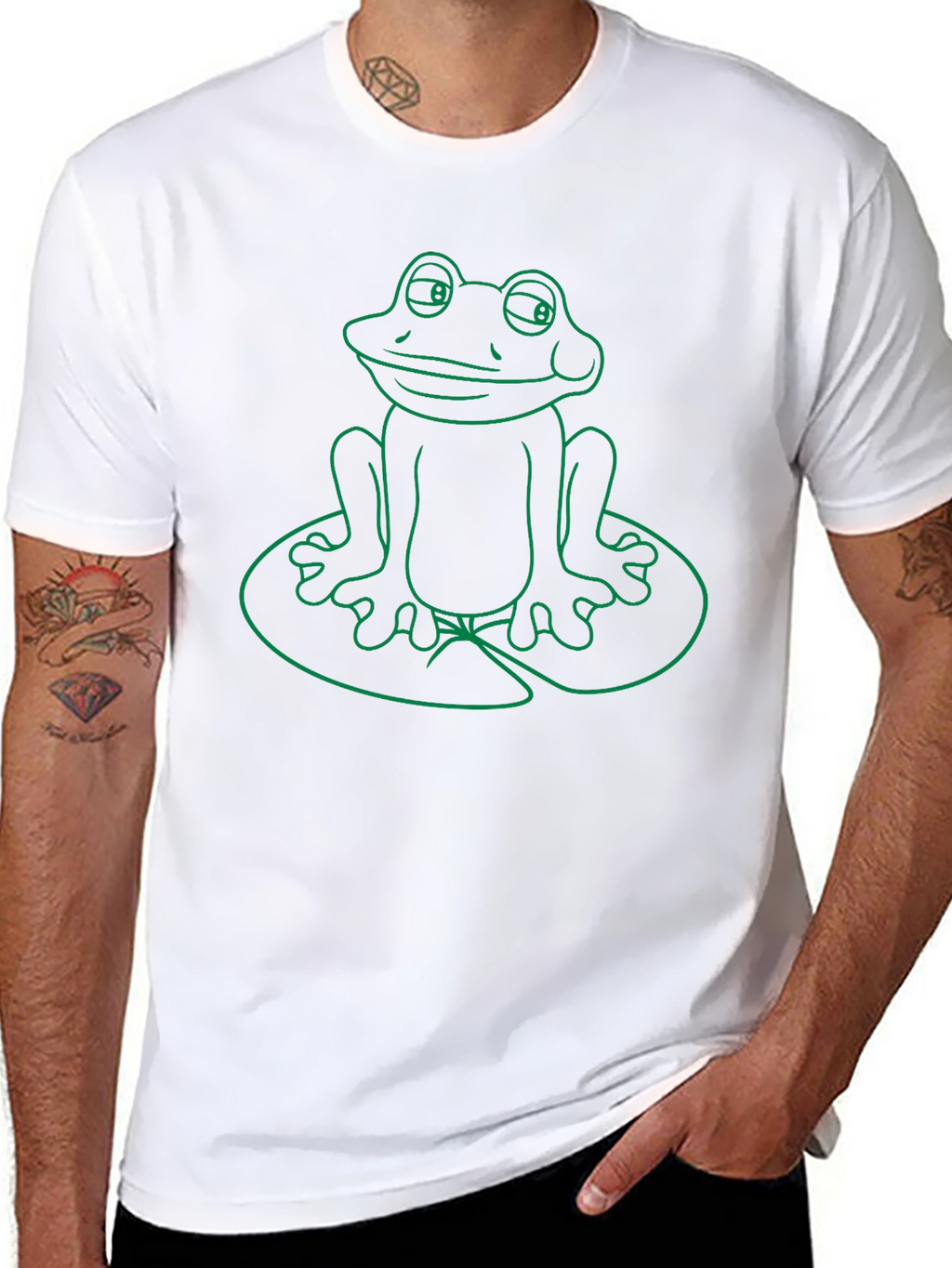 Frog on Lily Pad Graphic T-Shirt - Green Print