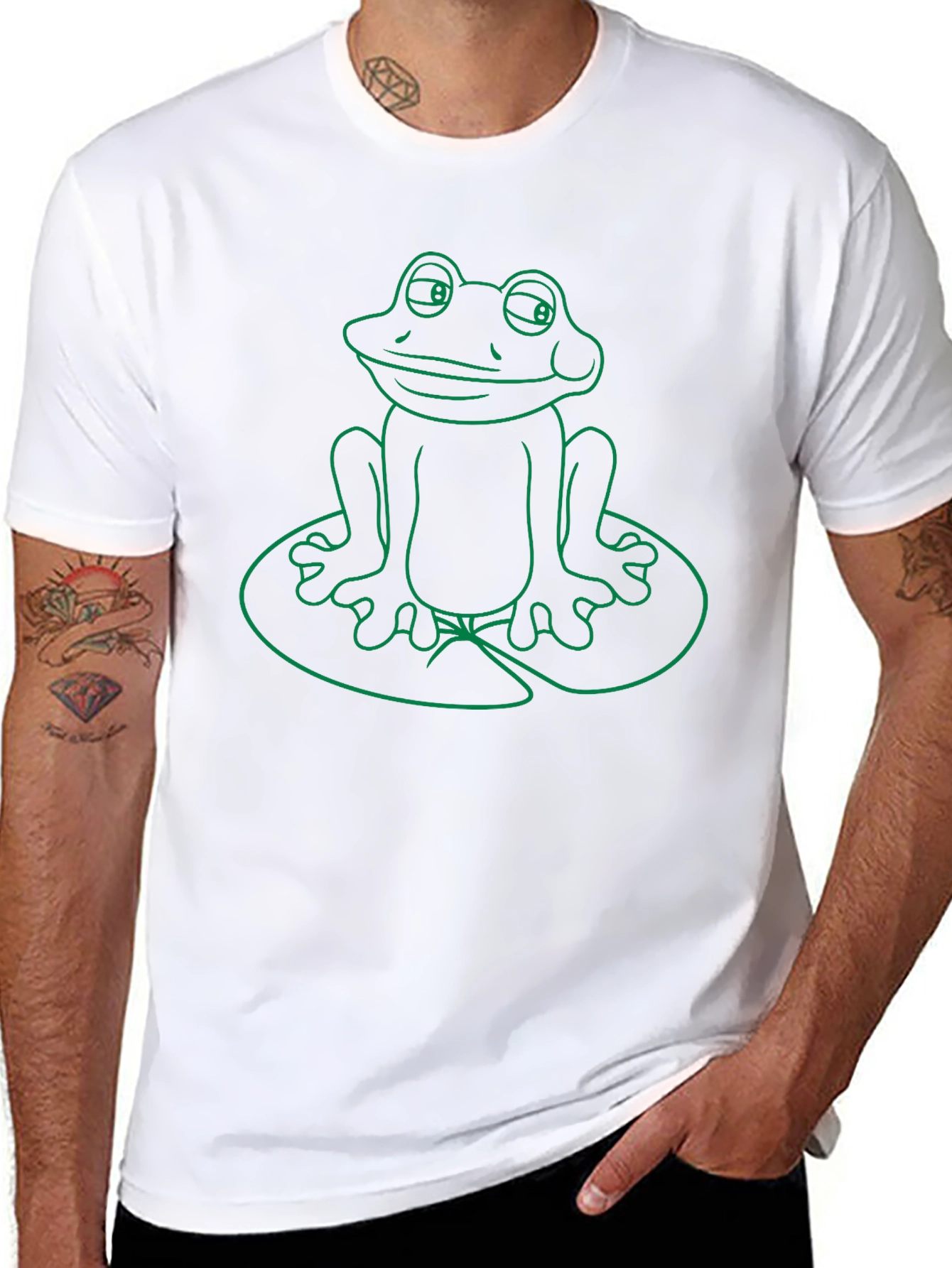 Frog on Lily Pad Graphic T-Shirt - Green Print
