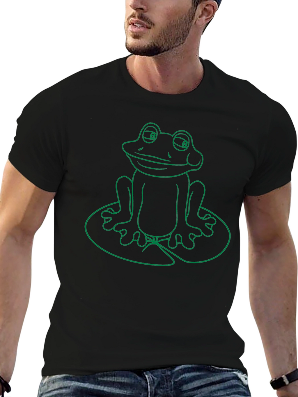 Frog on Lily Pad Graphic T-Shirt - Green Print