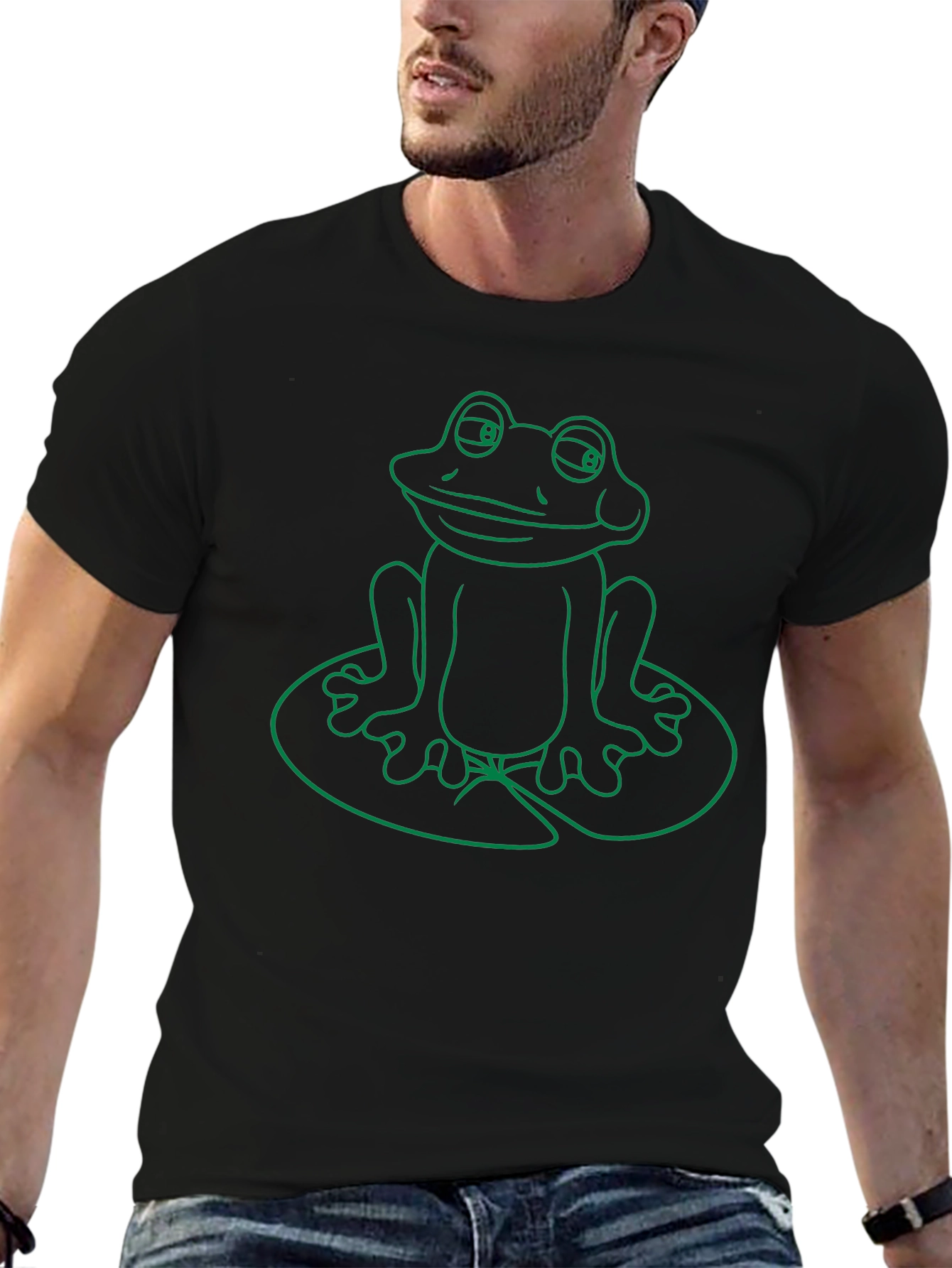 Frog on Lily Pad Graphic T-Shirt - Green Print