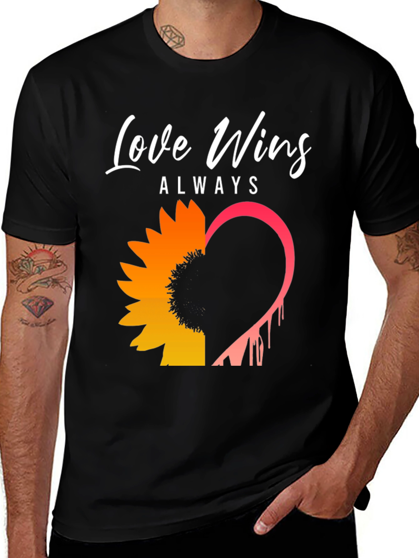 Love Wins Sunflower Graphic Tee - Black