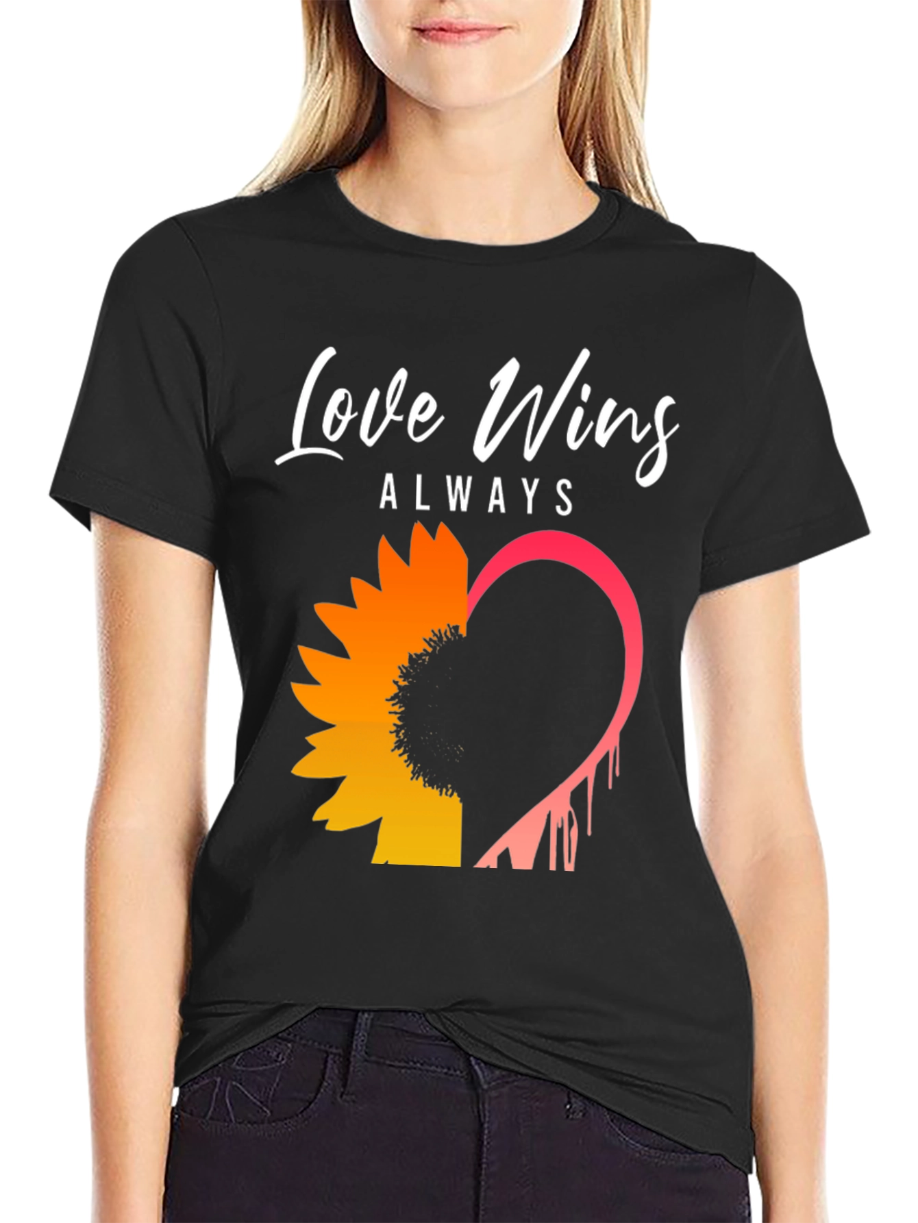 Love Wins Sunflower Graphic Tee - Black