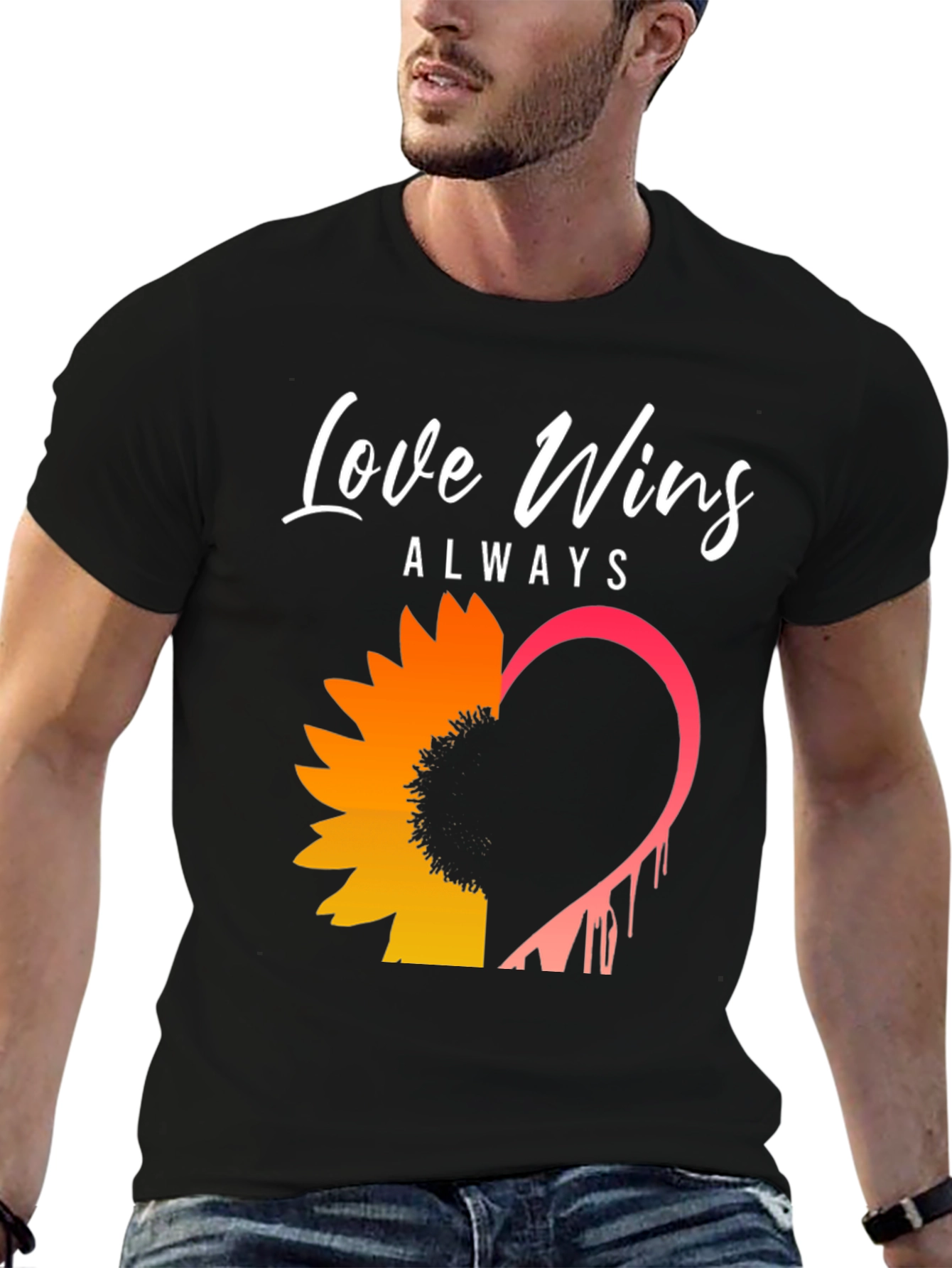 Love Wins Sunflower Graphic Tee - Black