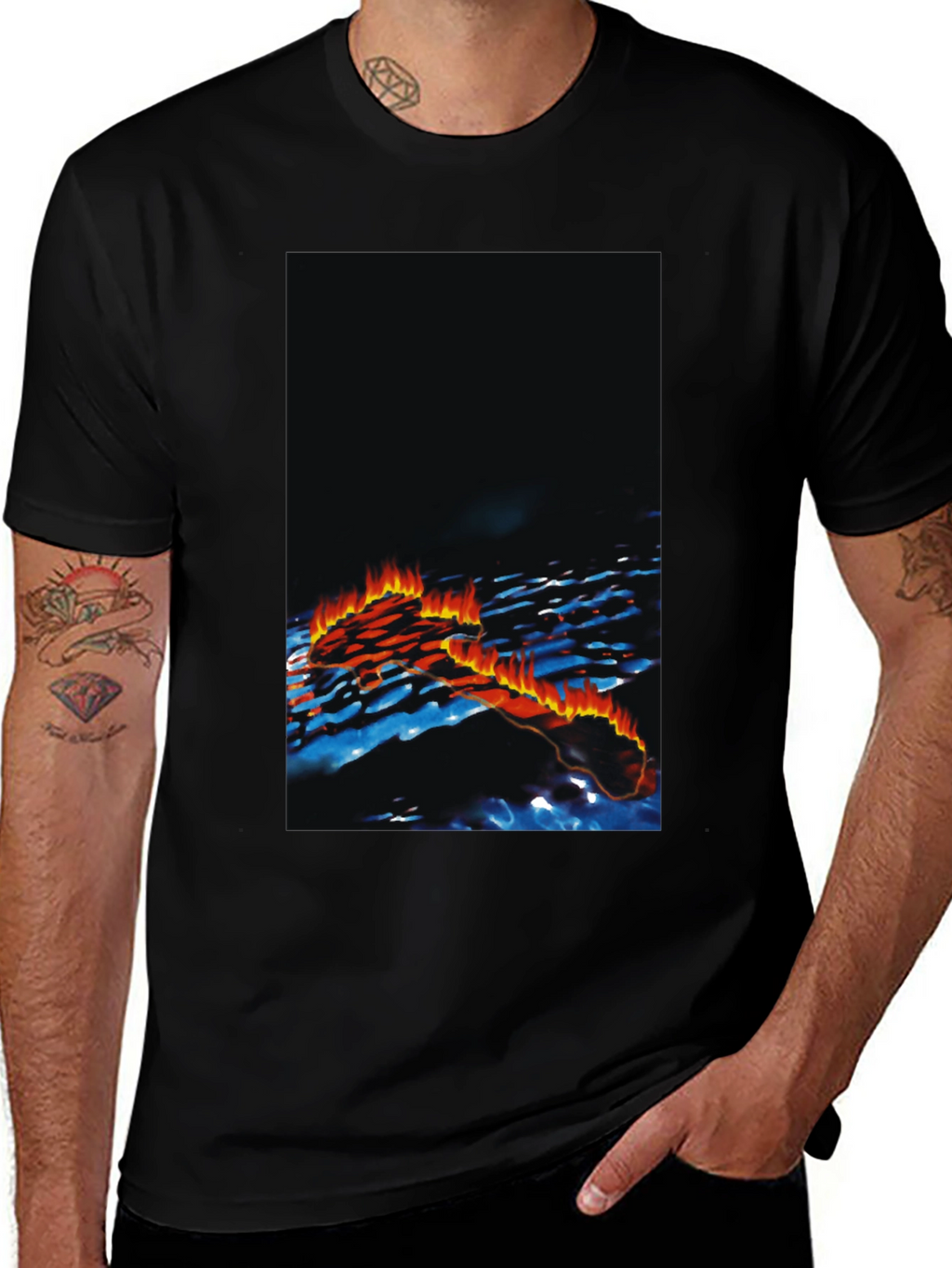 Mens Black Graphic Print T-Shirt