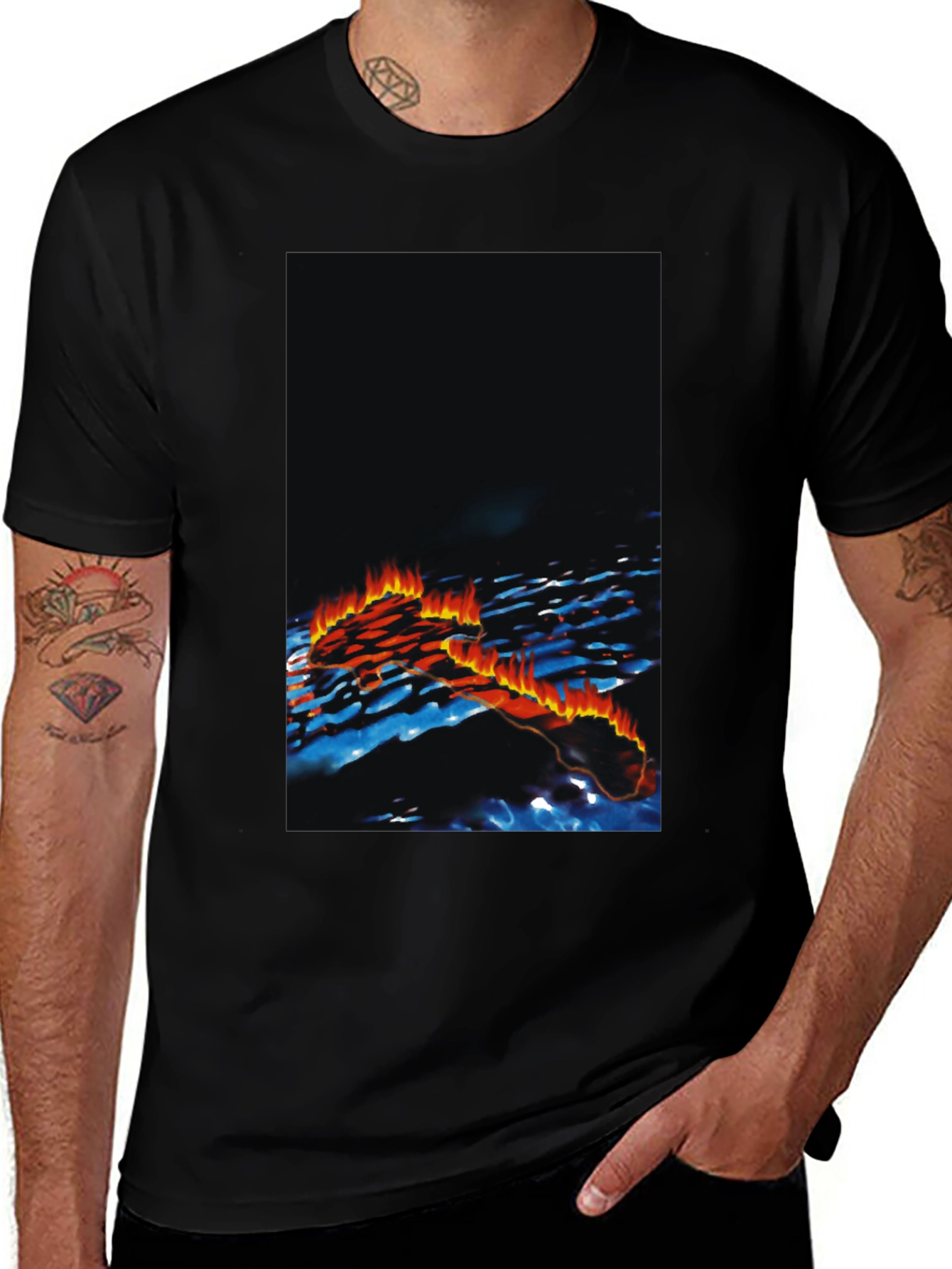Mens Black Graphic Print T-Shirt