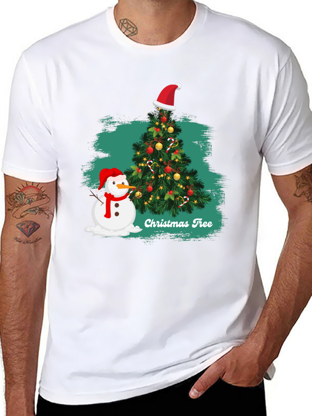Festive Christmas Tree & Snowman T-Shirt