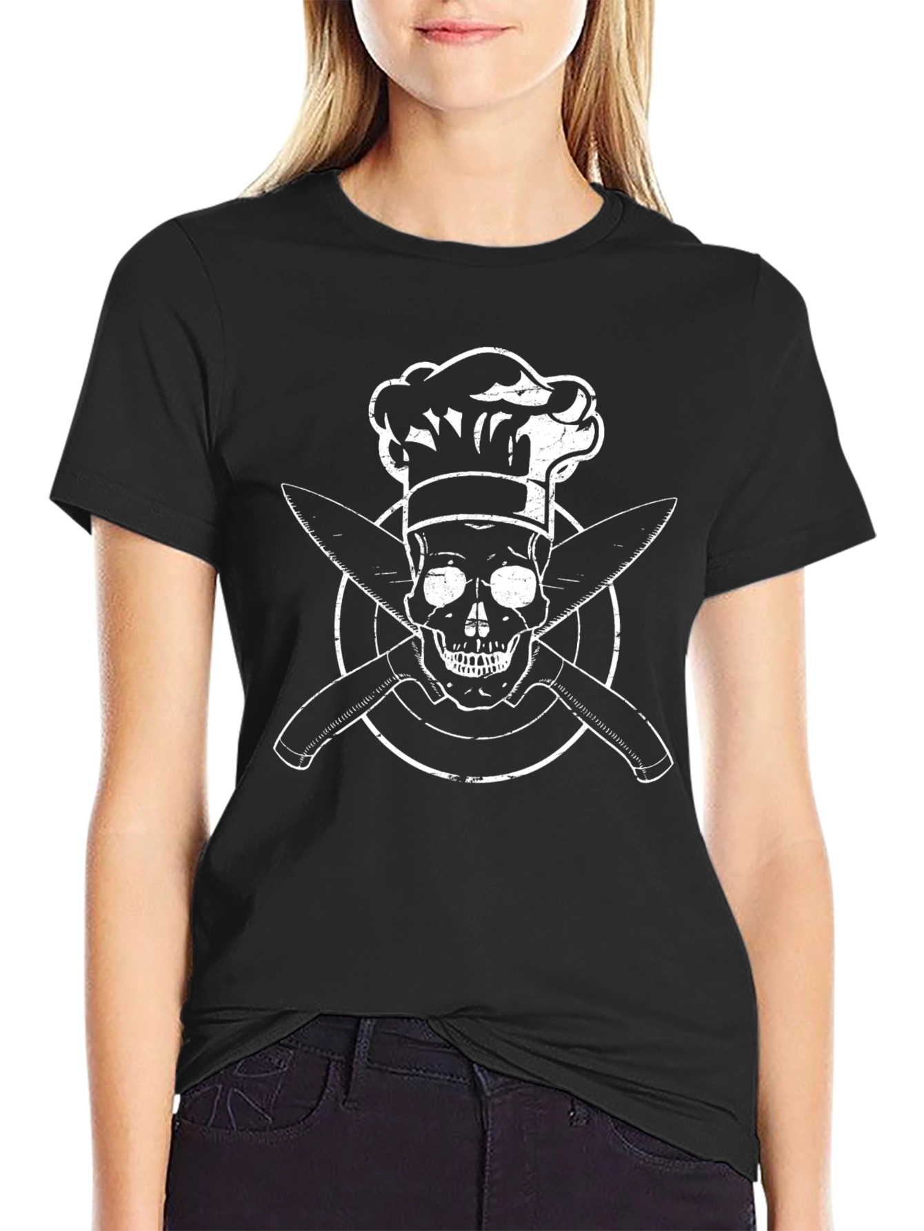 Chef Skull & Knives Graphic T-Shirt - Cool Culinary Design
