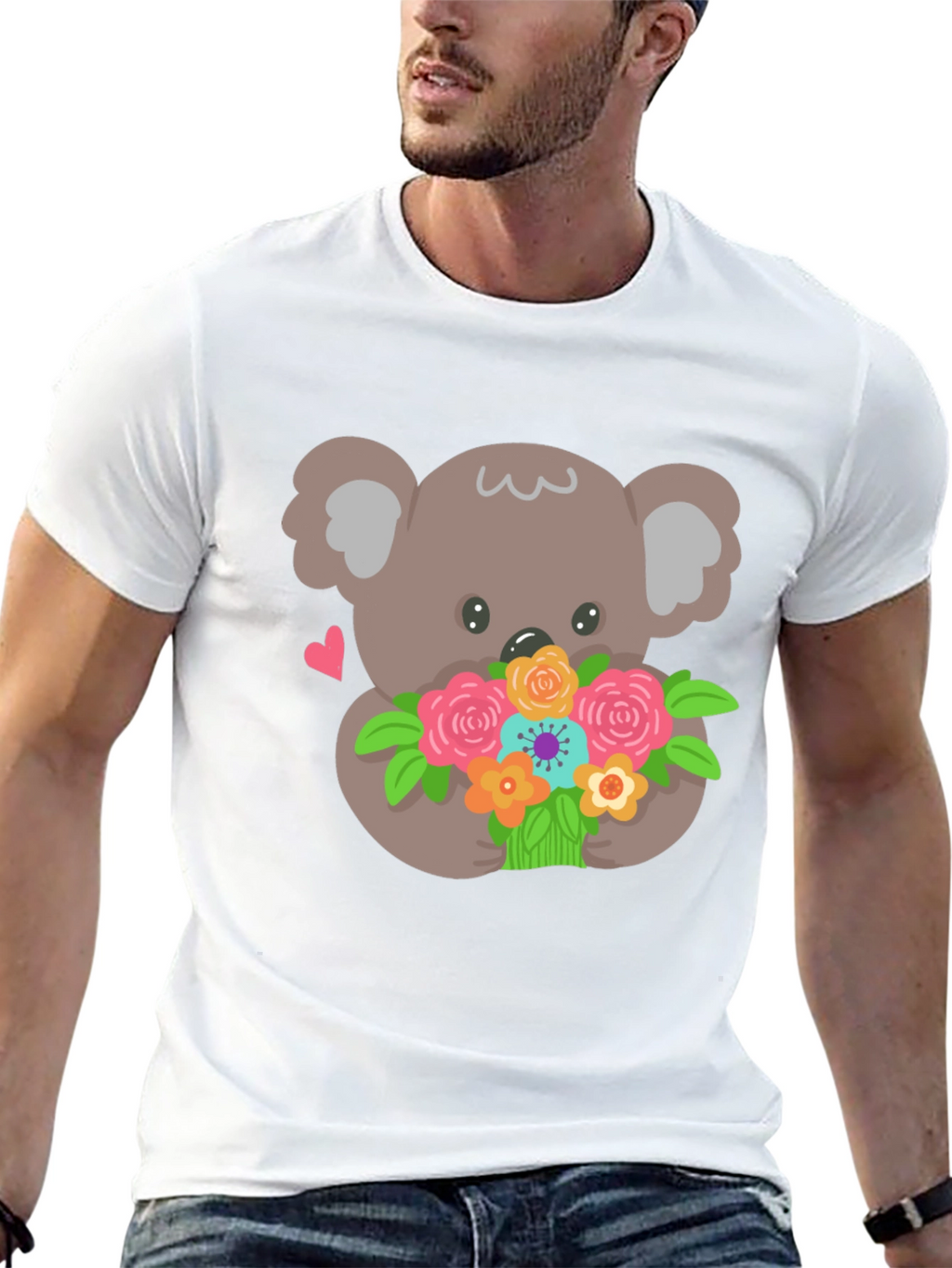 Koala Bear Flowers Black T-Shirt