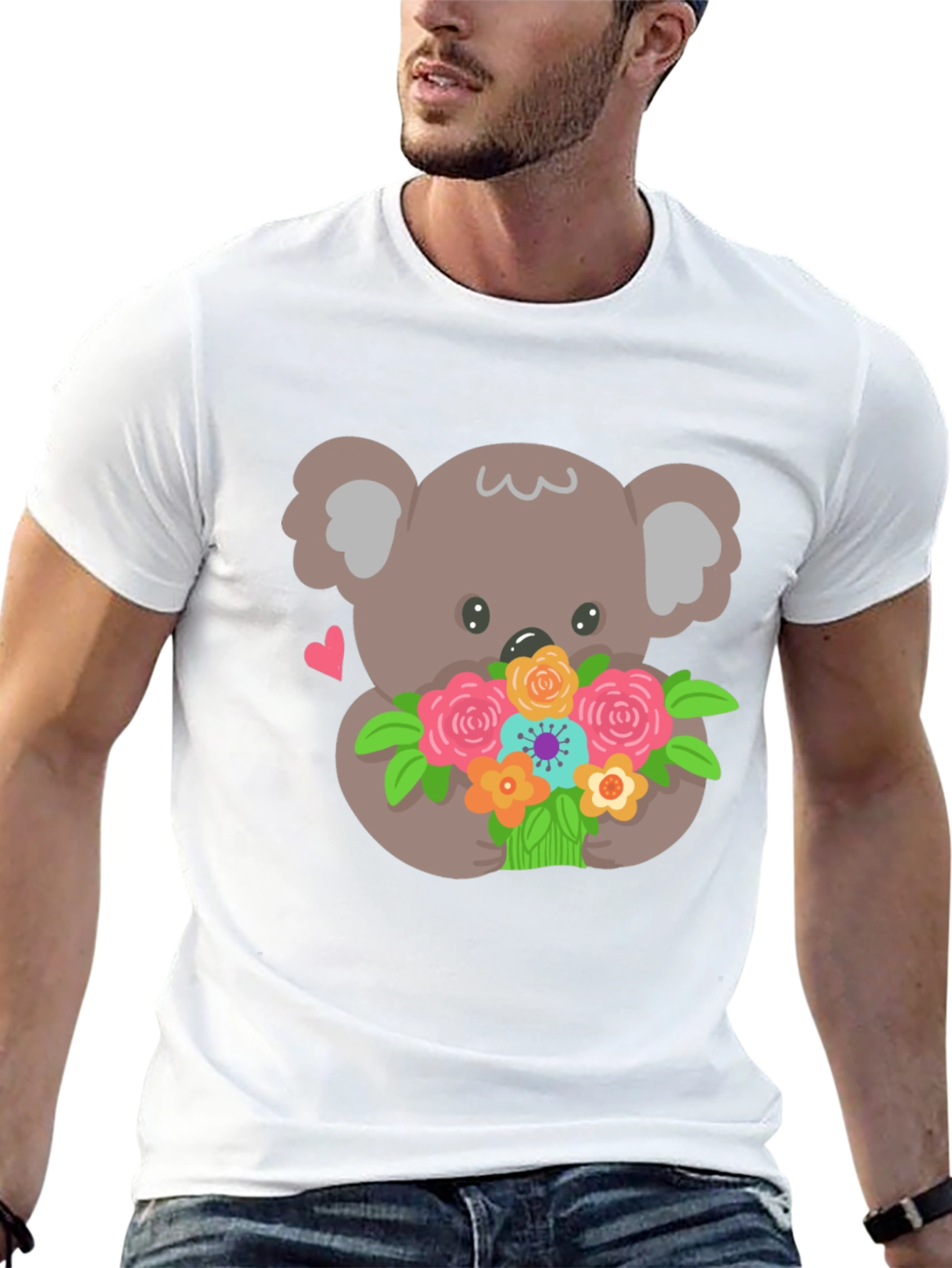 Koala Bear Flowers Black T-Shirt