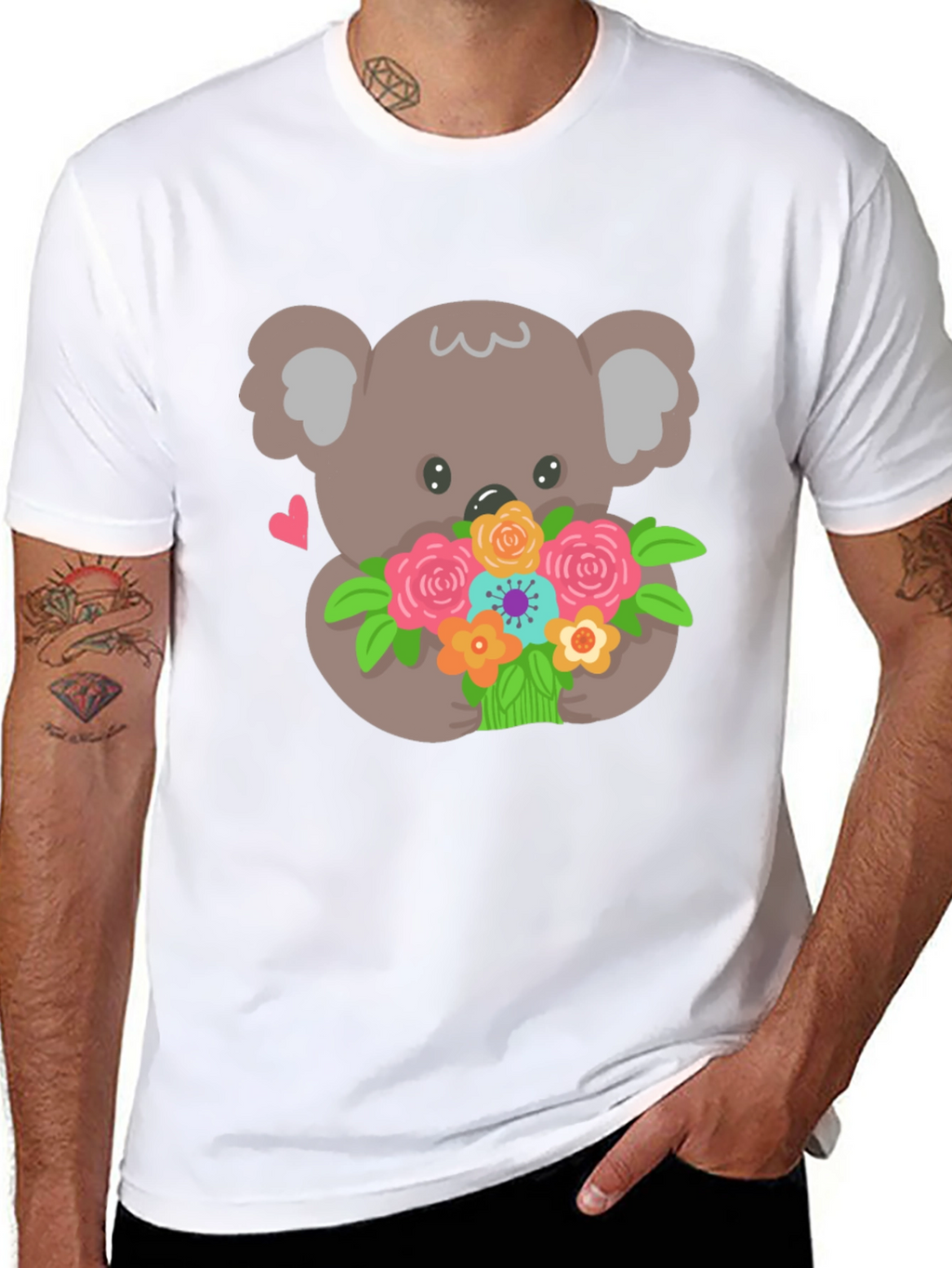 Koala Bear Flowers Black T-Shirt
