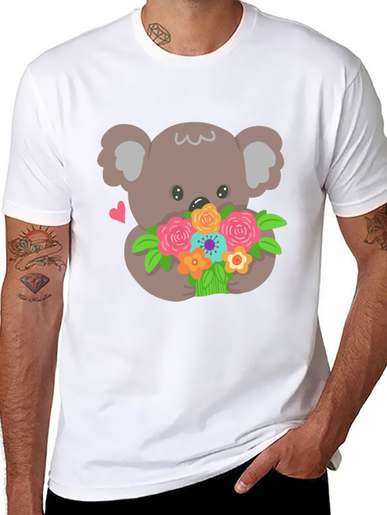 Koala Bear Flowers Black T-Shirt