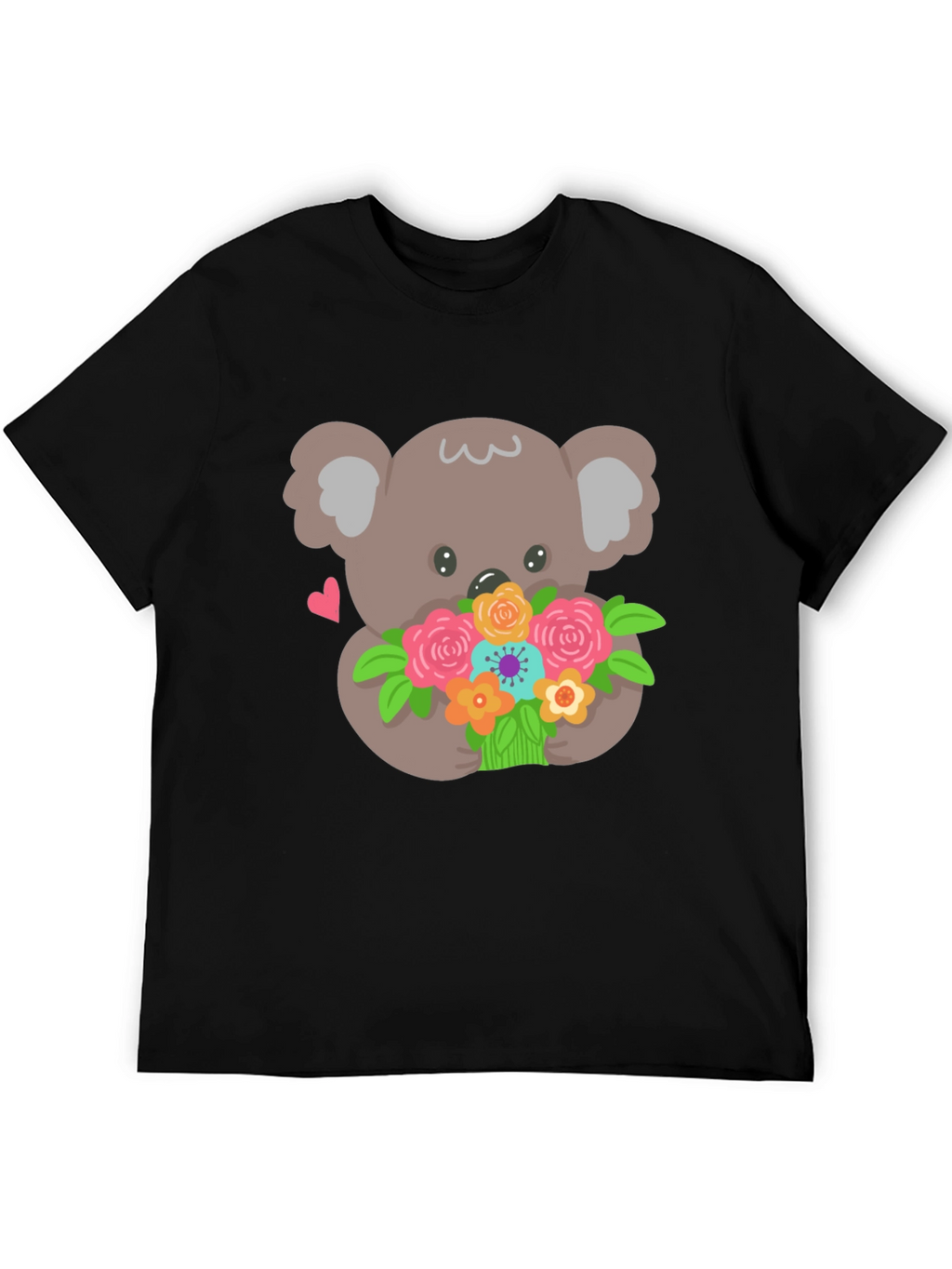 Koala Bear Flowers Black T-Shirt