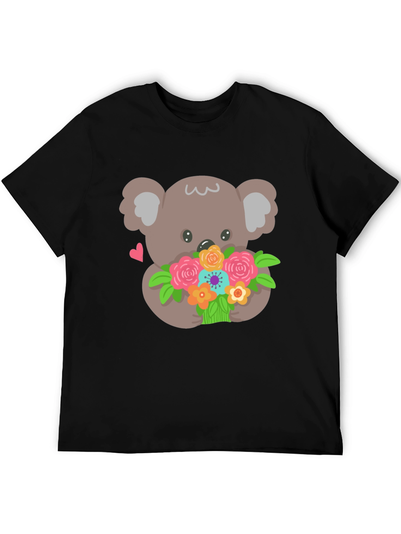 Koala Bear Flowers Black T-Shirt