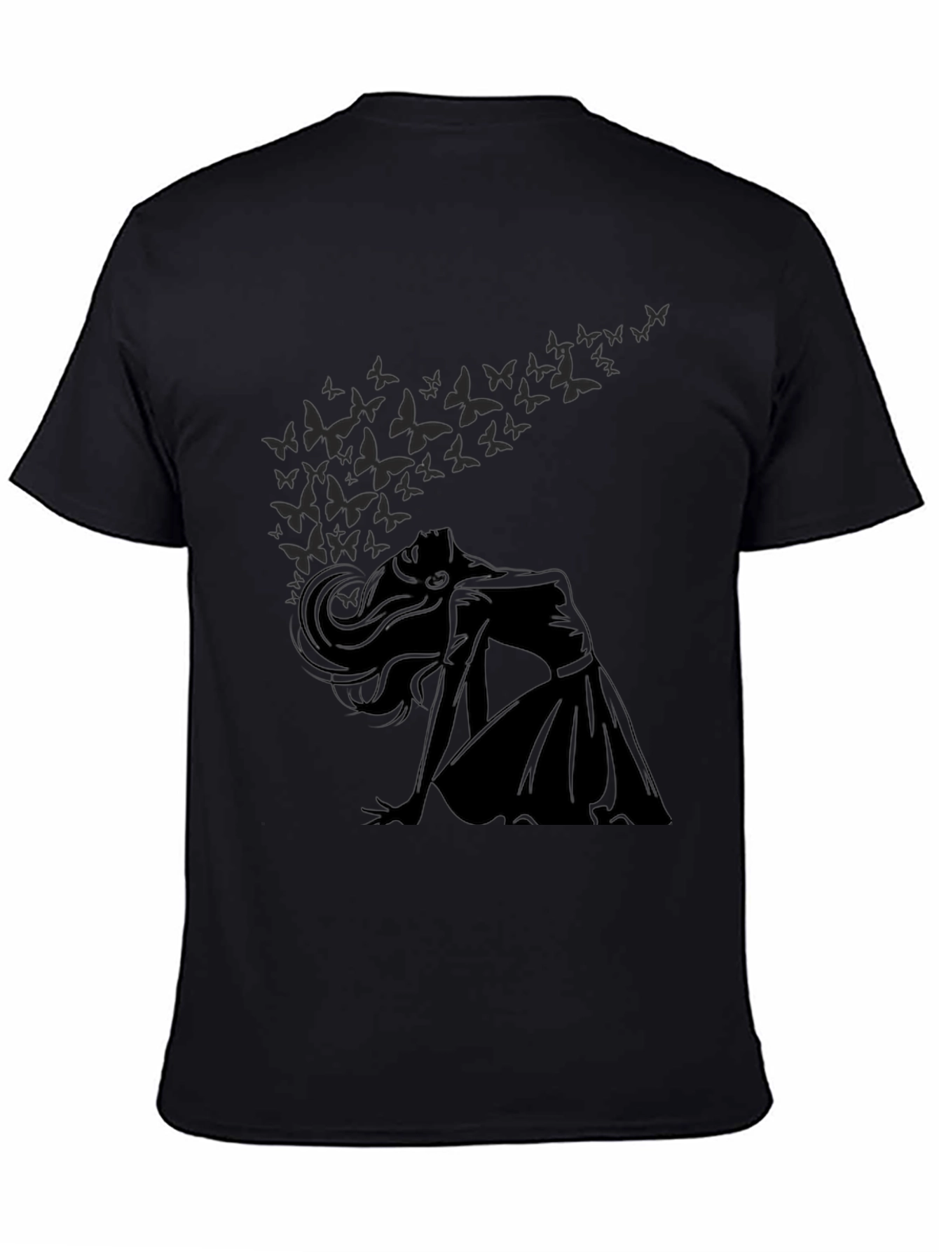 Elegant Woman & Butterfly Graphic T-Shirt