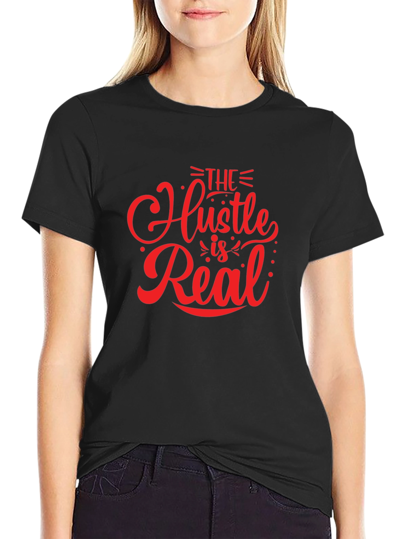 The Hustle is Real Black Graphic T-Shirt