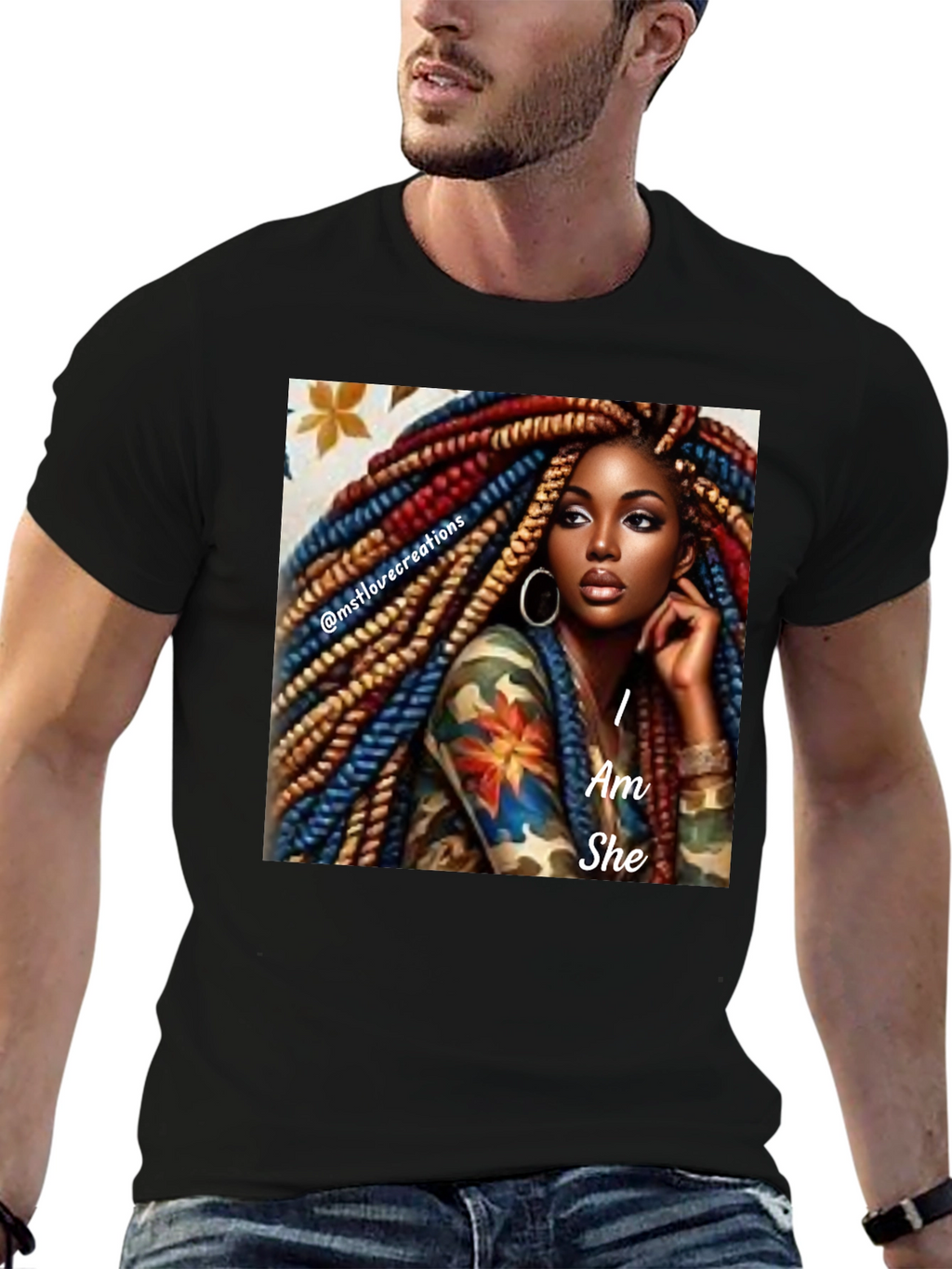I Am She Graphic Tee - Black Cotton Blend